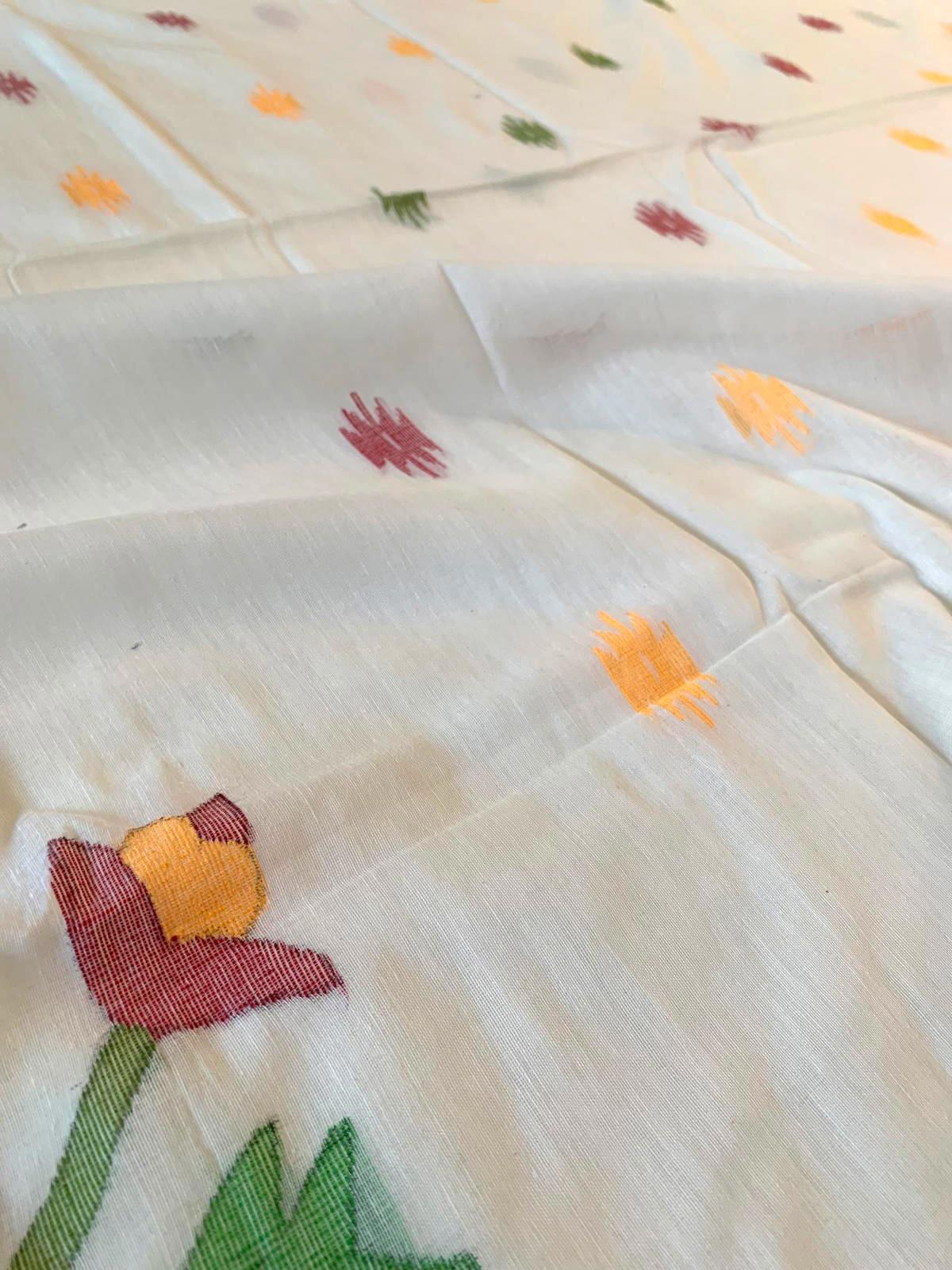 Festival Saree Cotton Khadi Jamdani Sari Casual Wear Partywear Saree