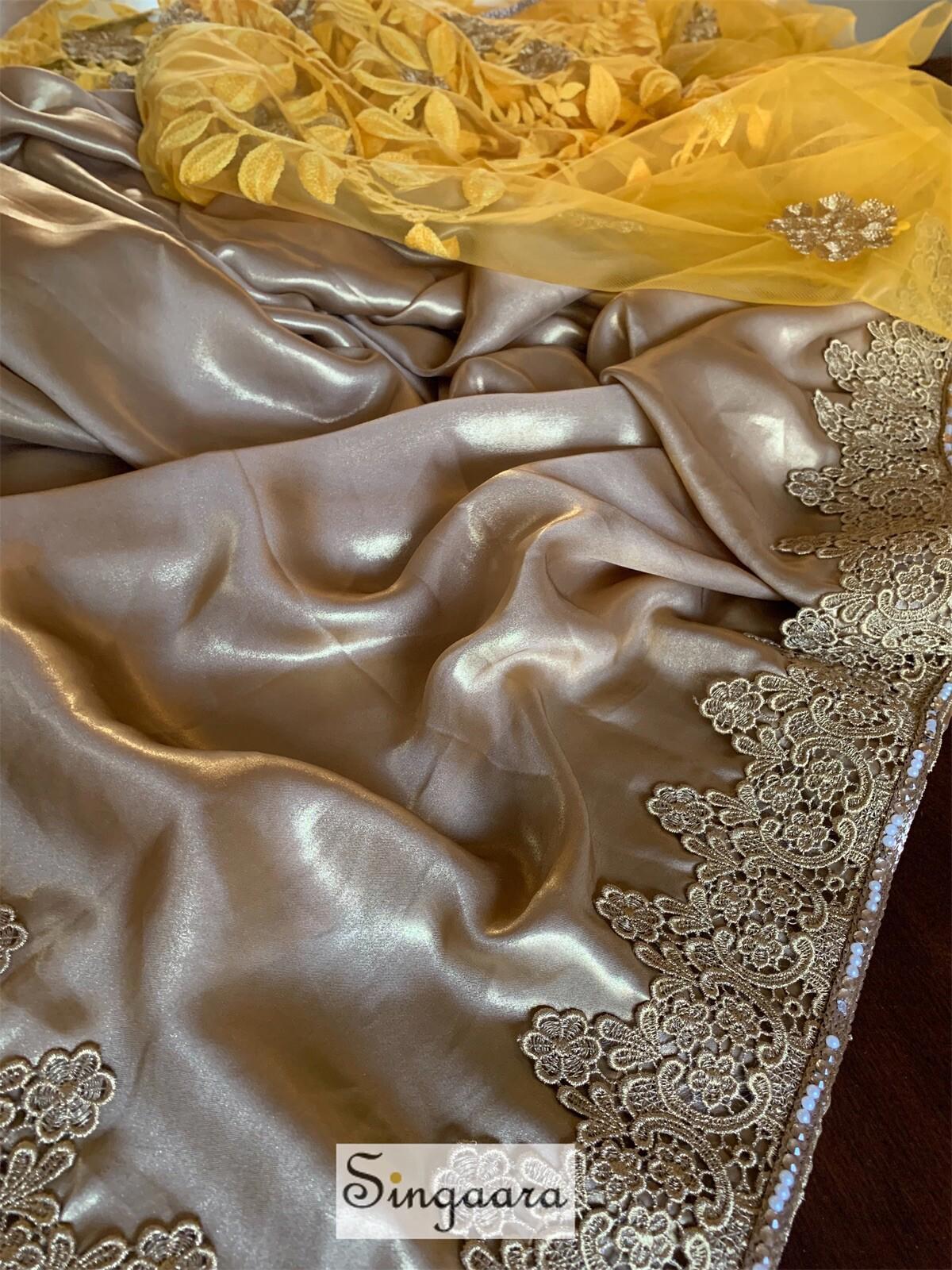 Golden and Yellow Half And Half Designer Saree