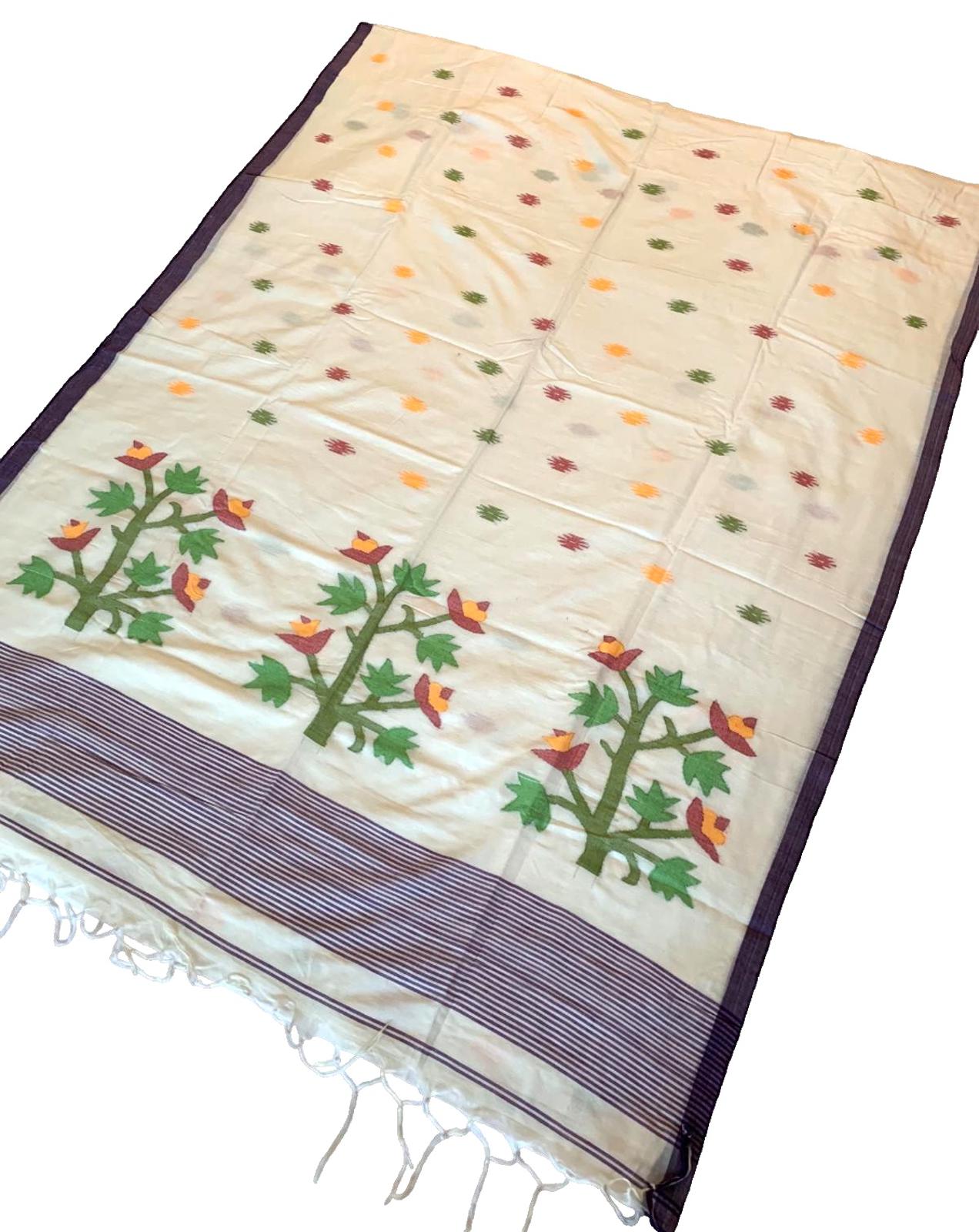 Festival Saree Cotton Khadi Jamdani Sari Casual Wear Partywear Saree