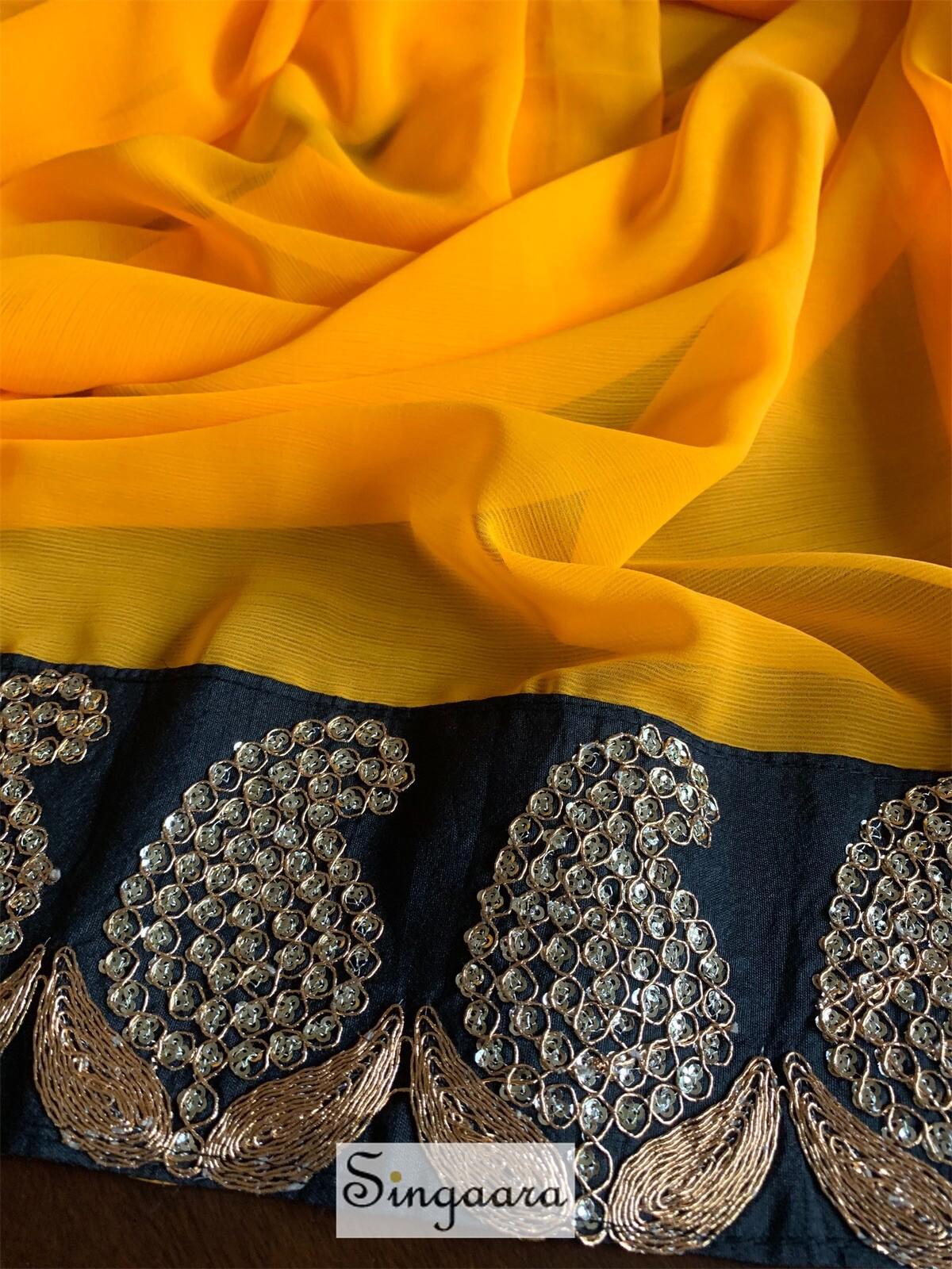 Mango Yellow Designer Faux Chiffon Saree With Blouse