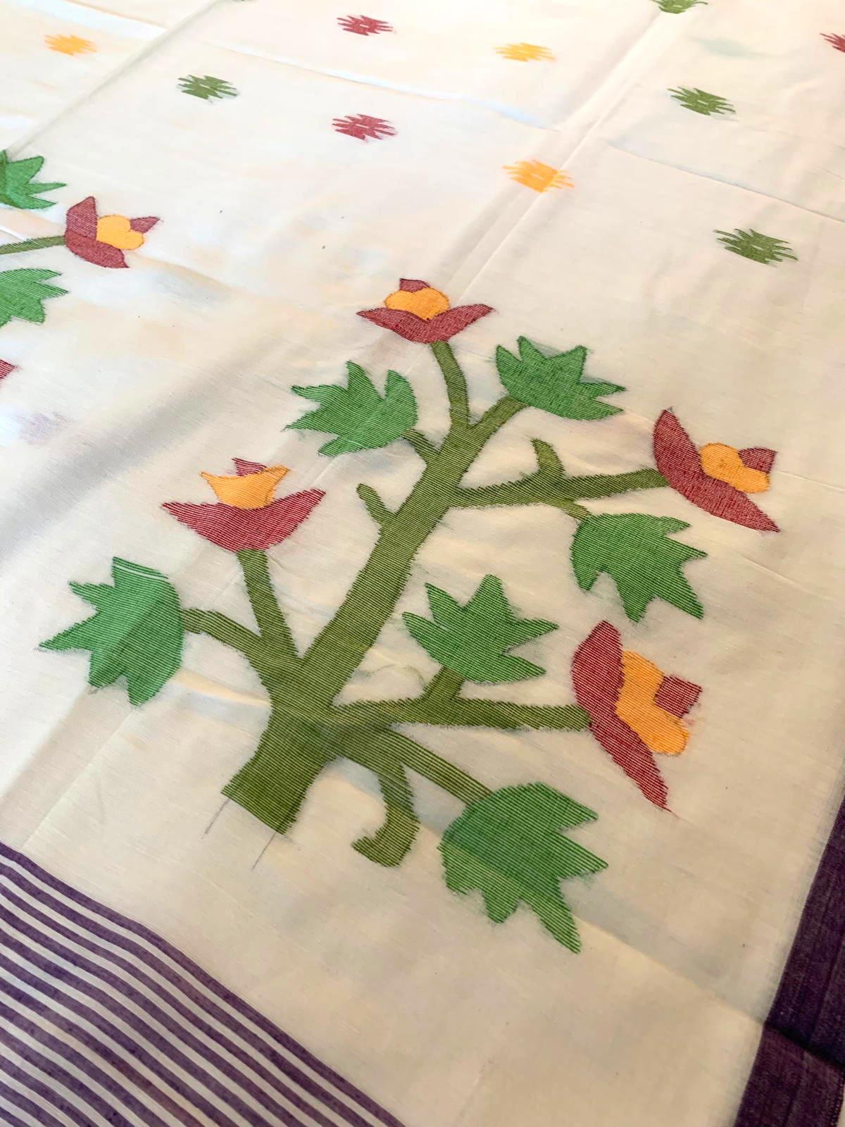 Festival Saree Cotton Khadi Jamdani Sari Casual Wear Partywear Saree