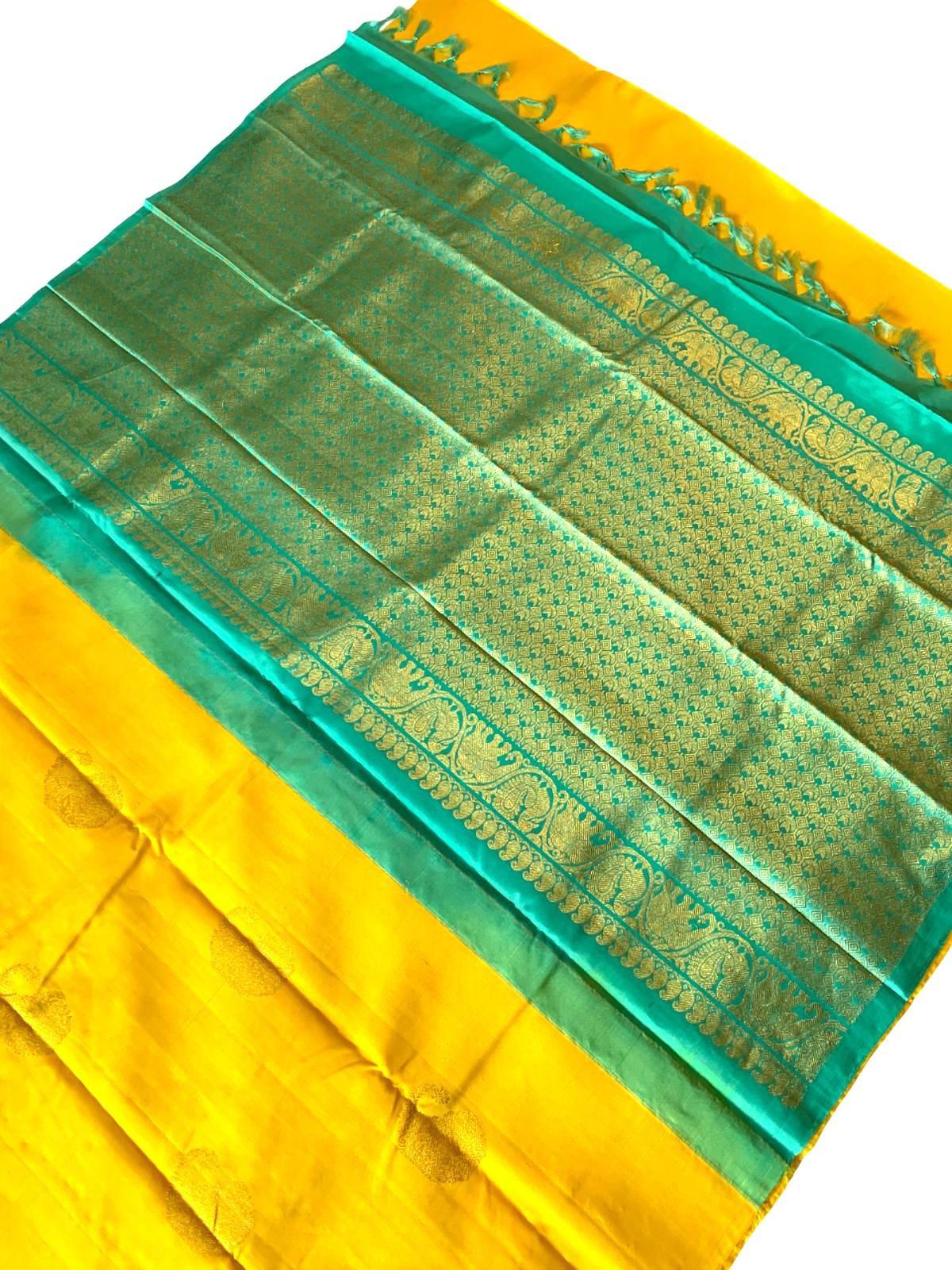 Haldi Ceremony Saree Kanchipuram Silk Saree for Women Wedding Sari Kanjeevaram