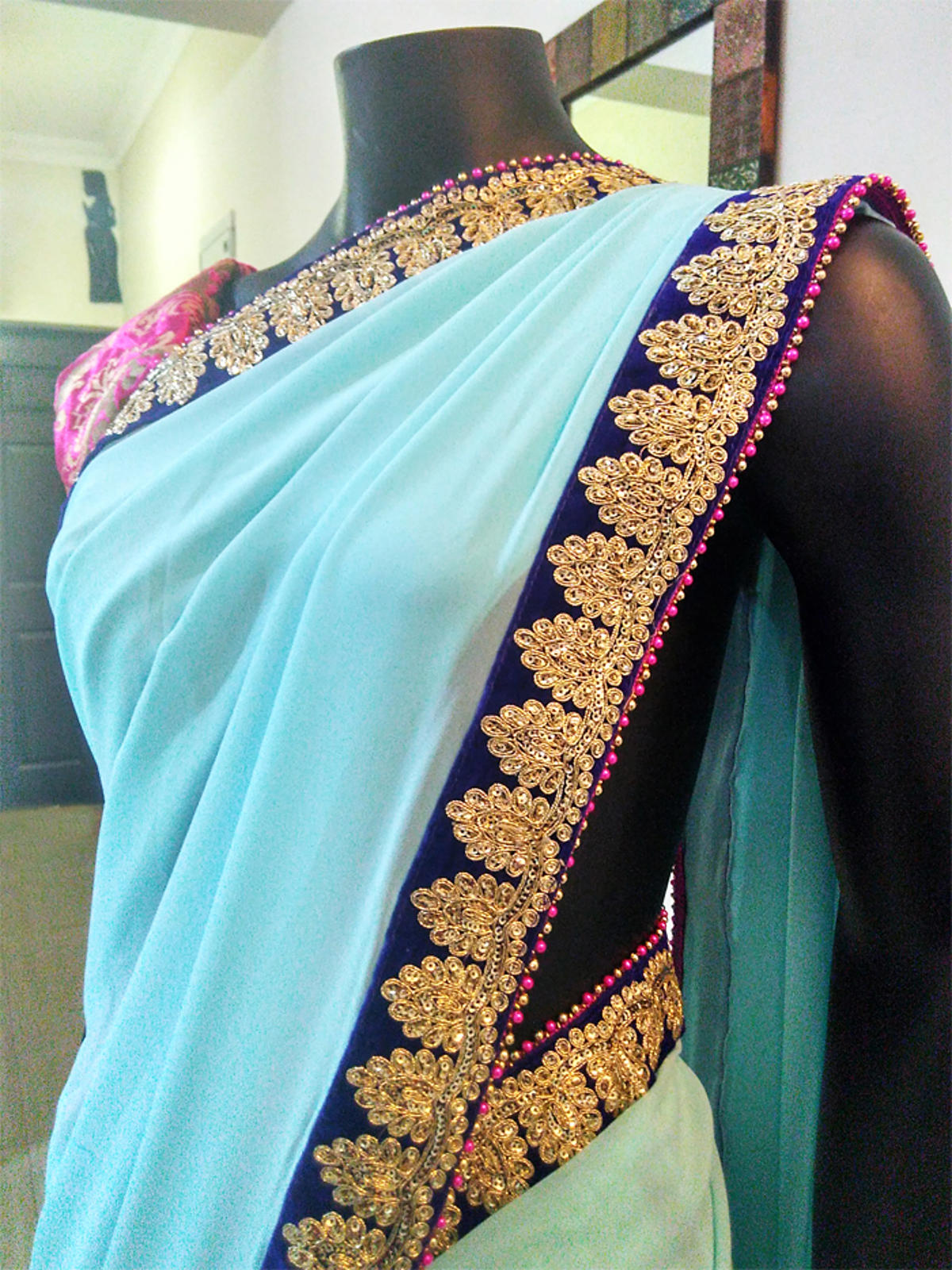 Sky Blue Designer Faux Georgette Saree with Blouse