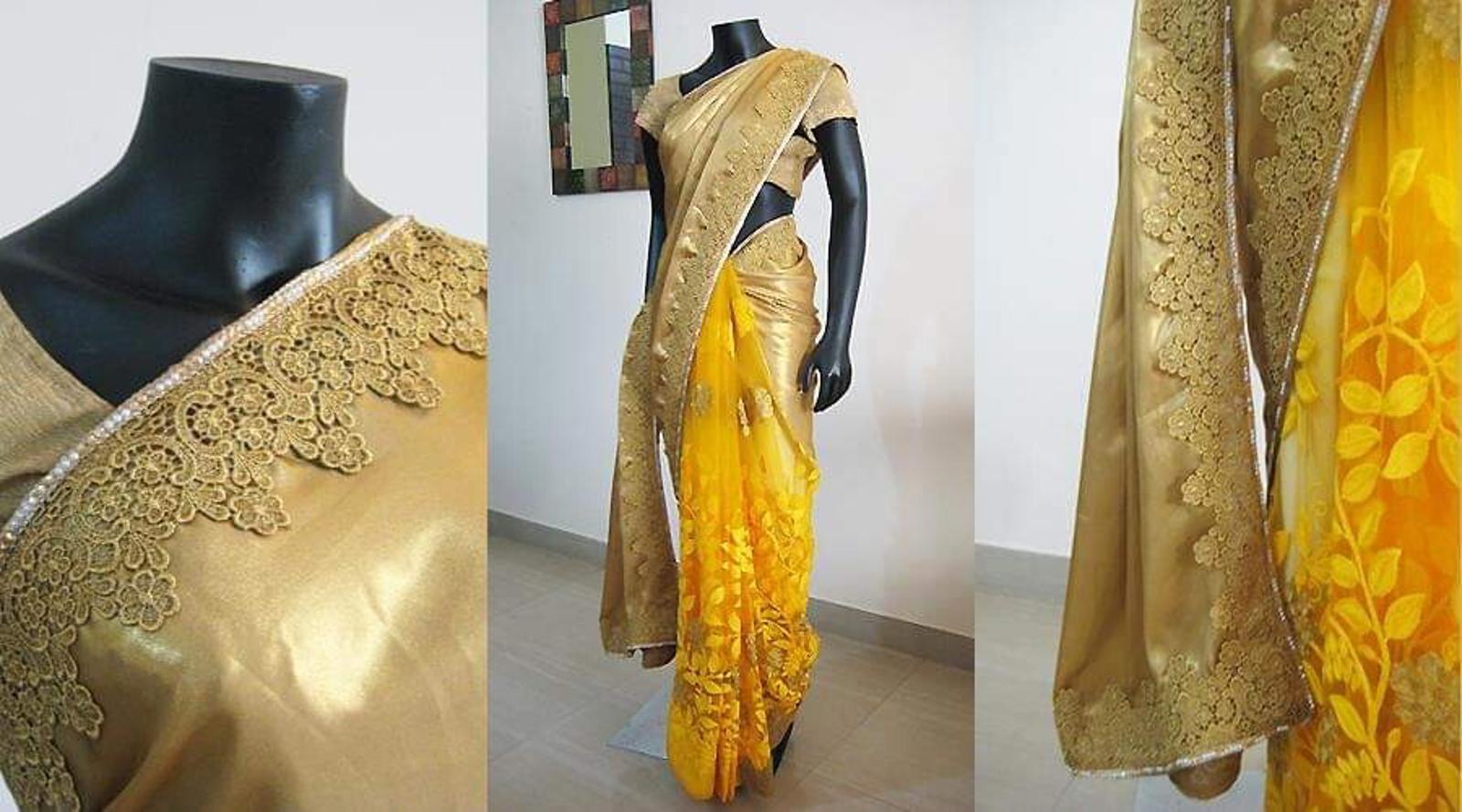 Golden and Yellow Half And Half Designer Saree