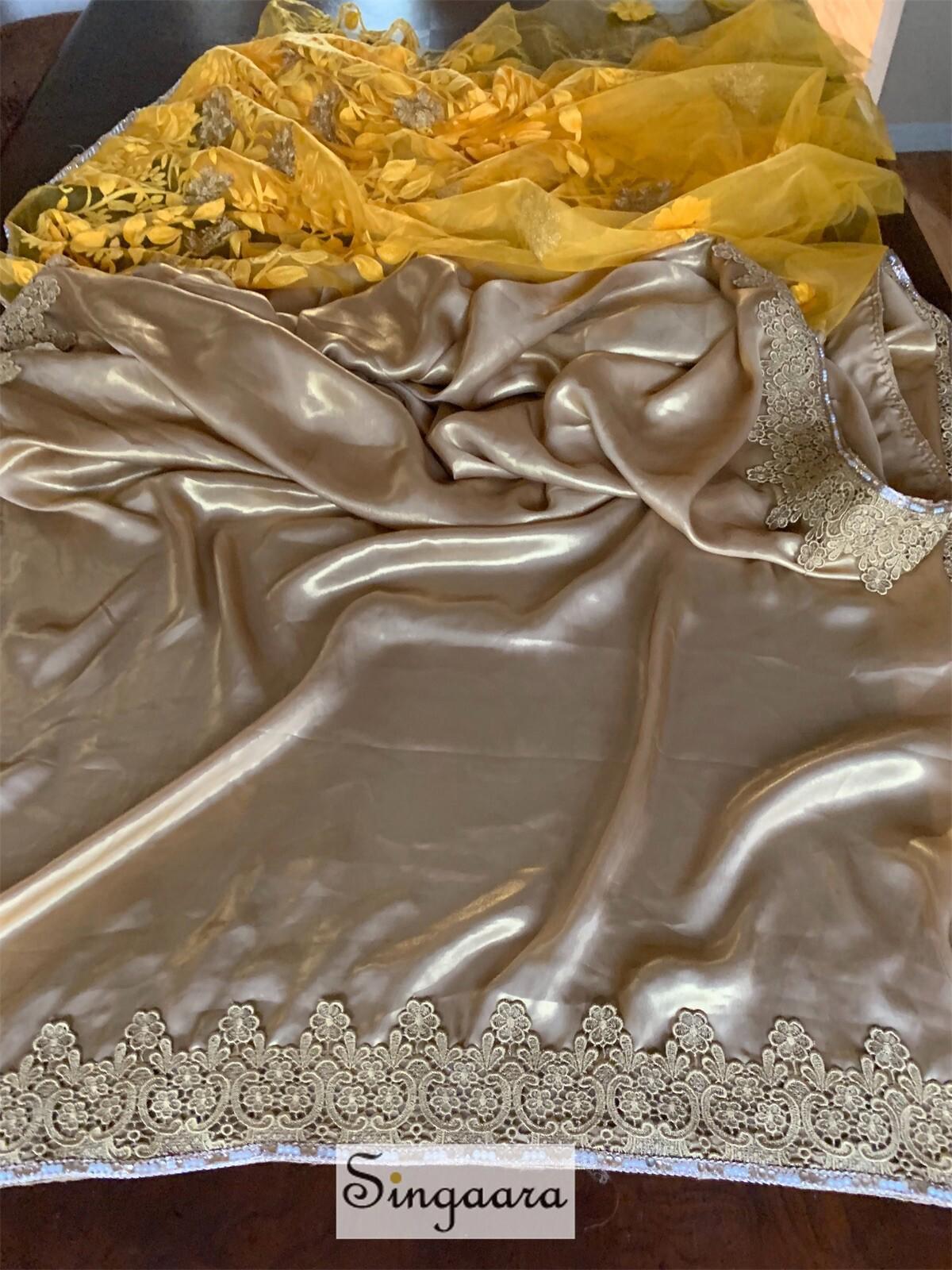 Golden and Yellow Half And Half Designer Saree