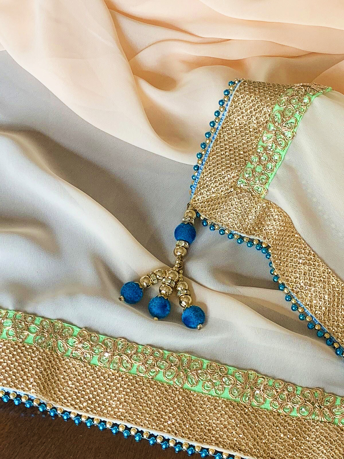 Soft Pink Pastel Designer Faux Georgette Saree