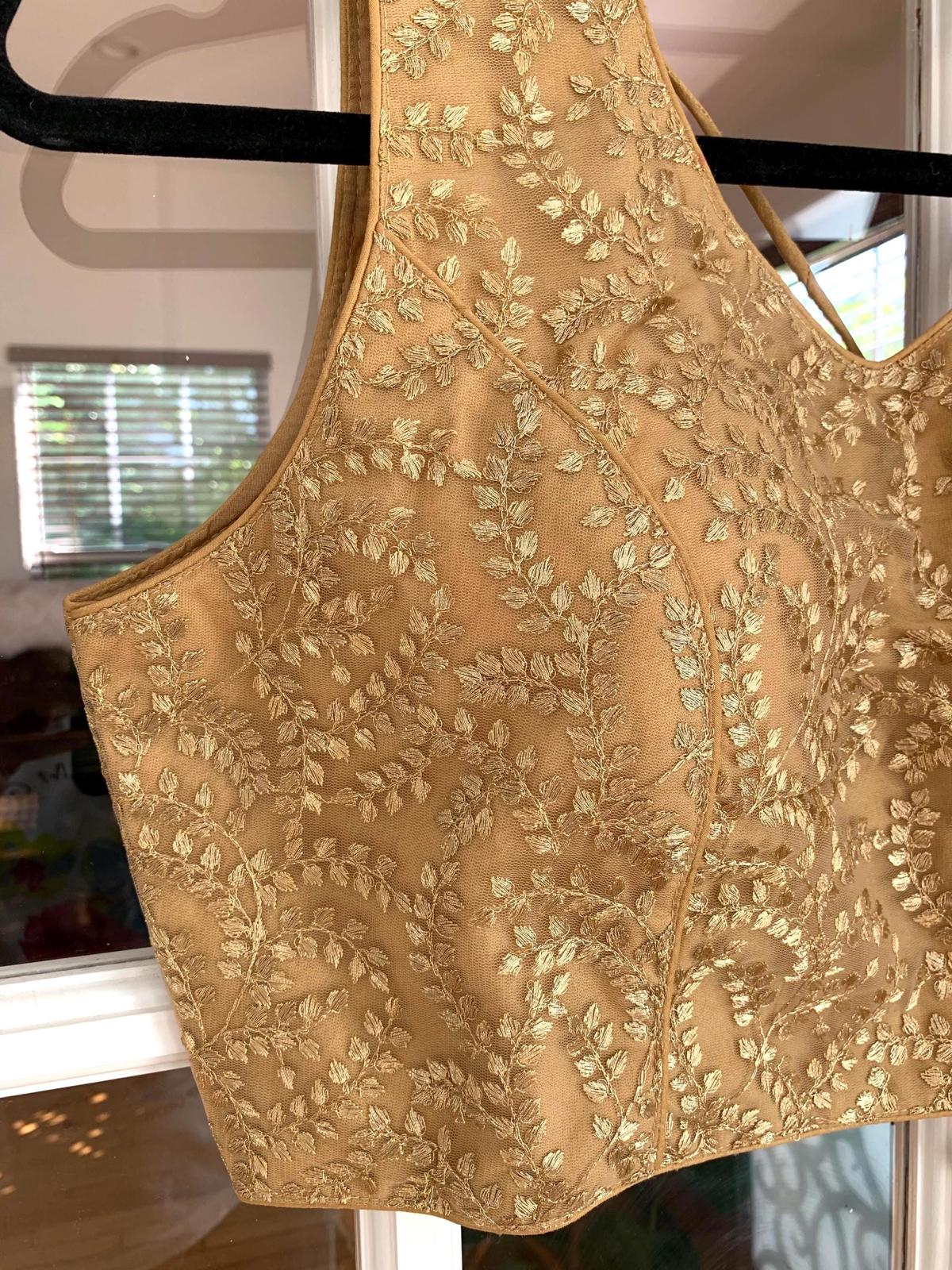 Wedding Saree Blouse for Women Readymade Gold Lace Blouse