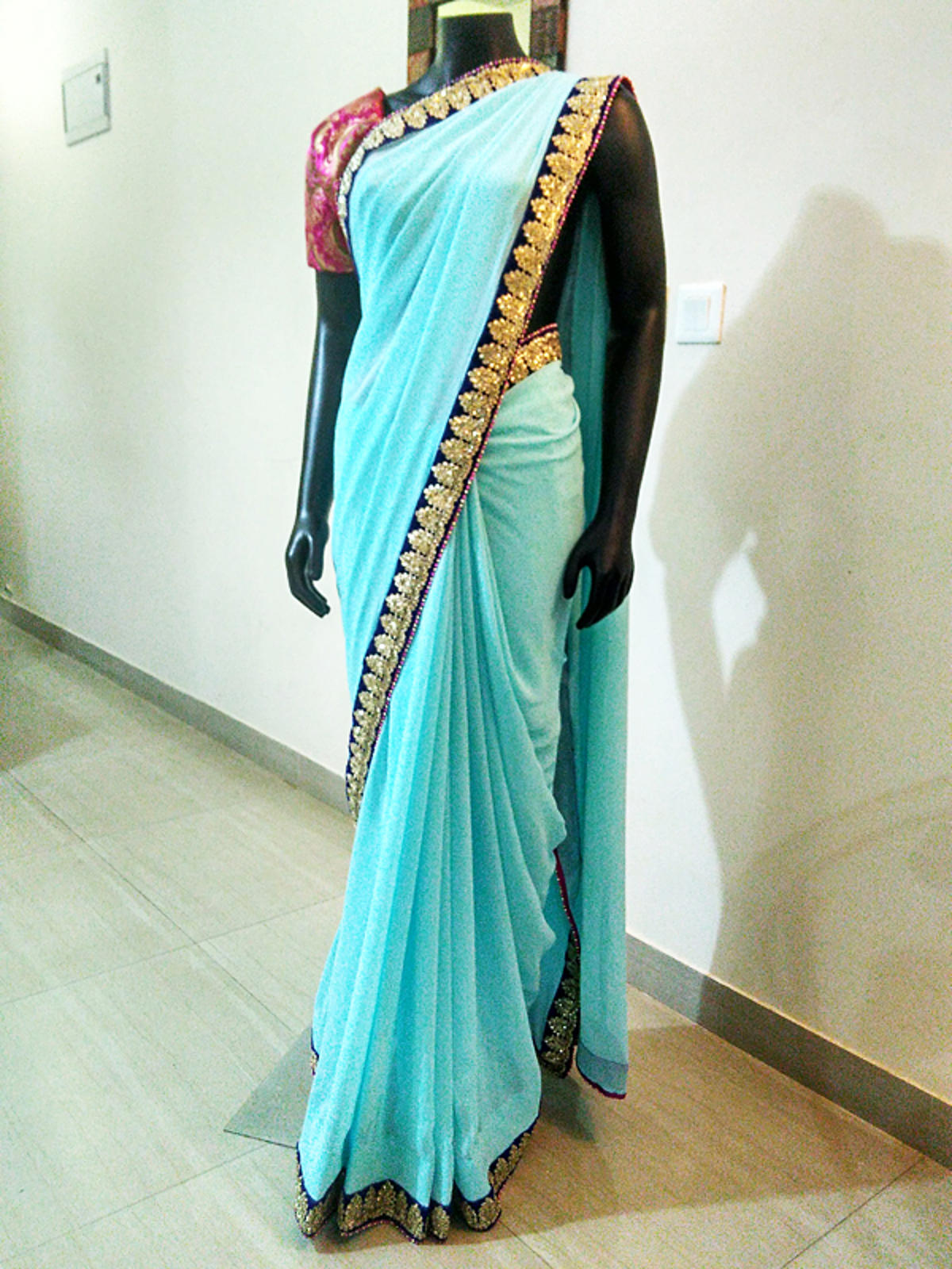 Sky Blue Designer Faux Georgette Saree with Blouse