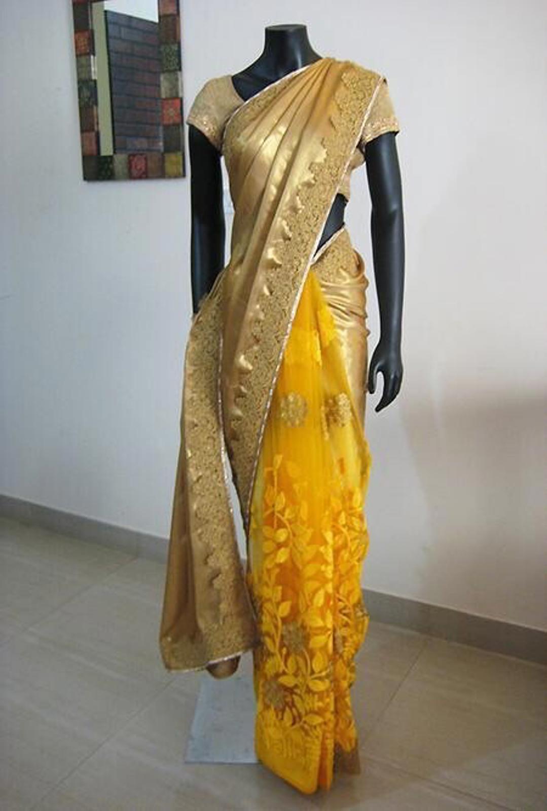 Golden and Yellow Half And Half Designer Saree