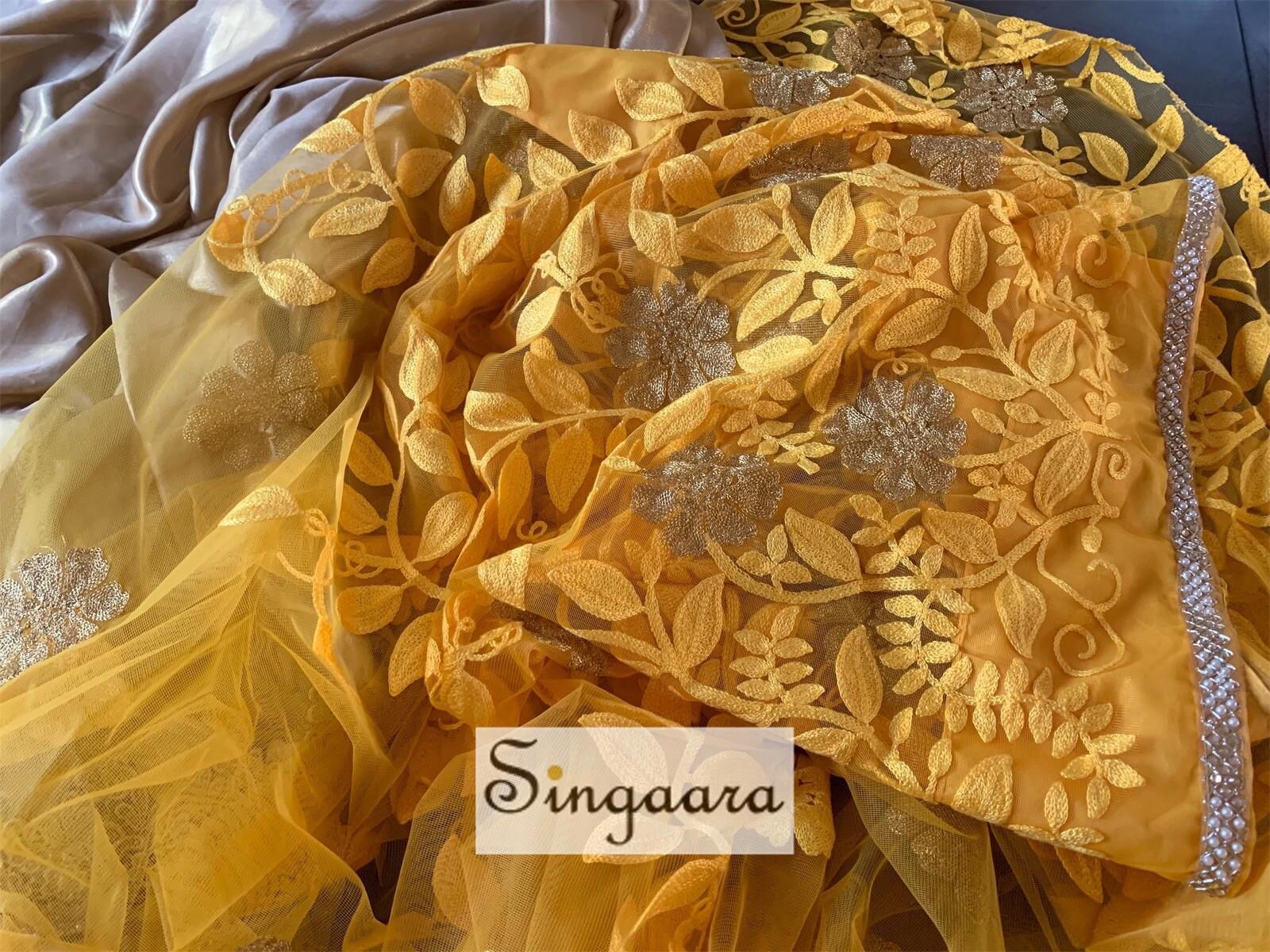 Golden and Yellow Half And Half Designer Saree