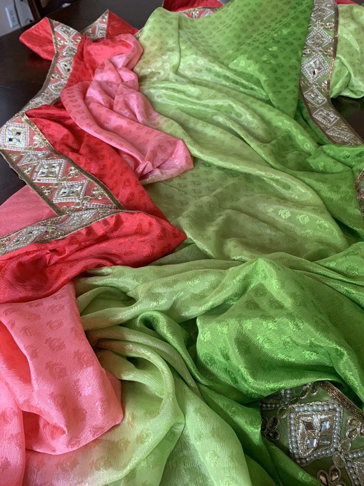 Multi-color Shaded Designer Faux Crepe Saree