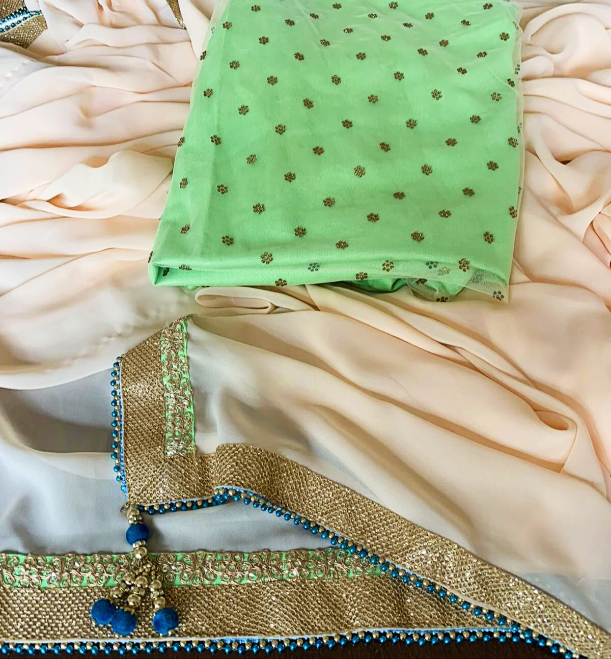 Soft Pink Pastel Designer Faux Georgette Saree