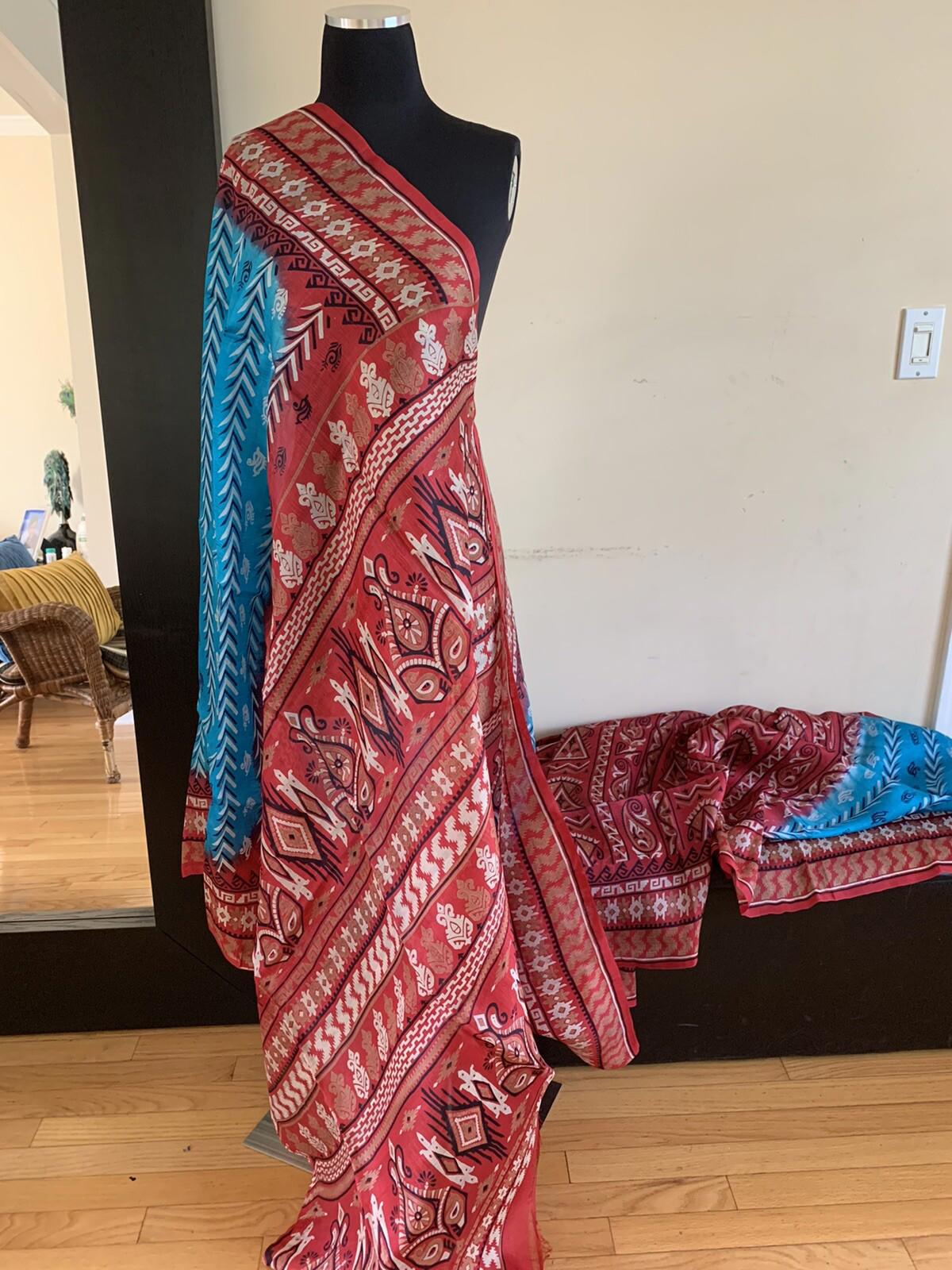 Blue Soft Silk Printed Saree Casualwear Sari