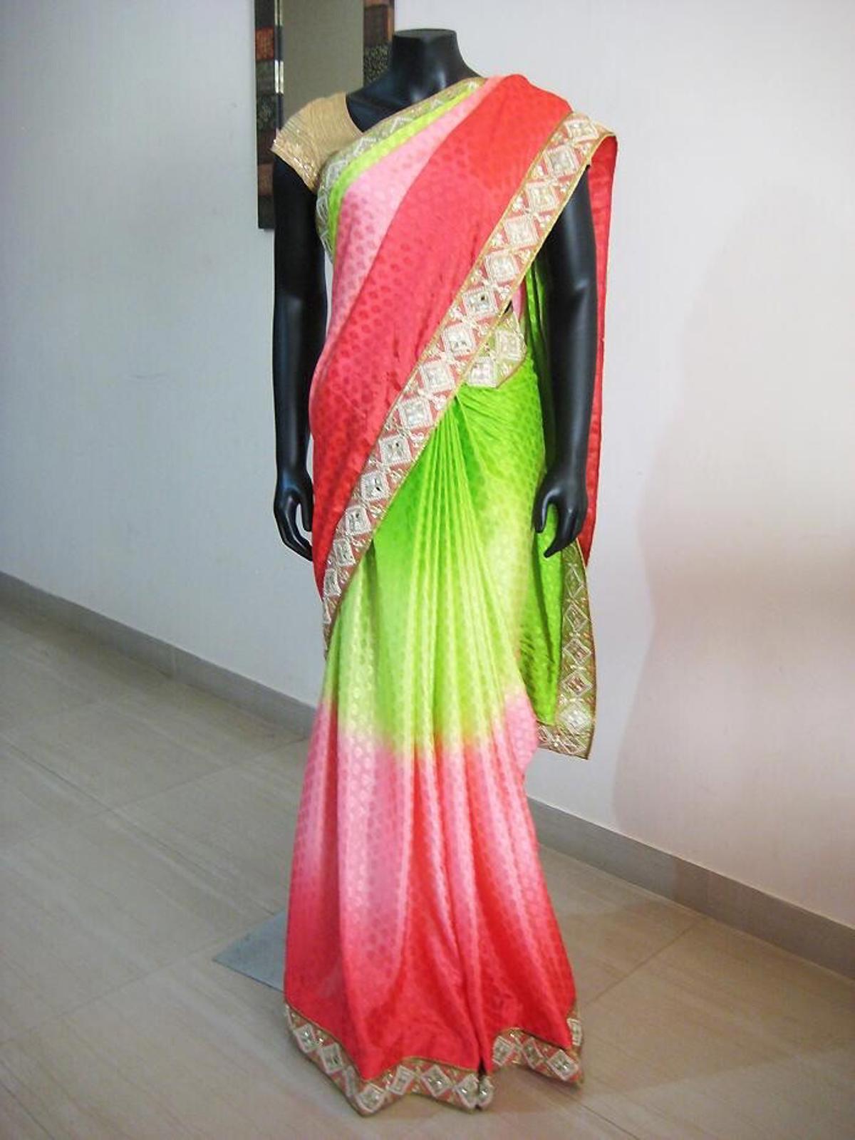 Multi-color Shaded Designer Faux Crepe Saree