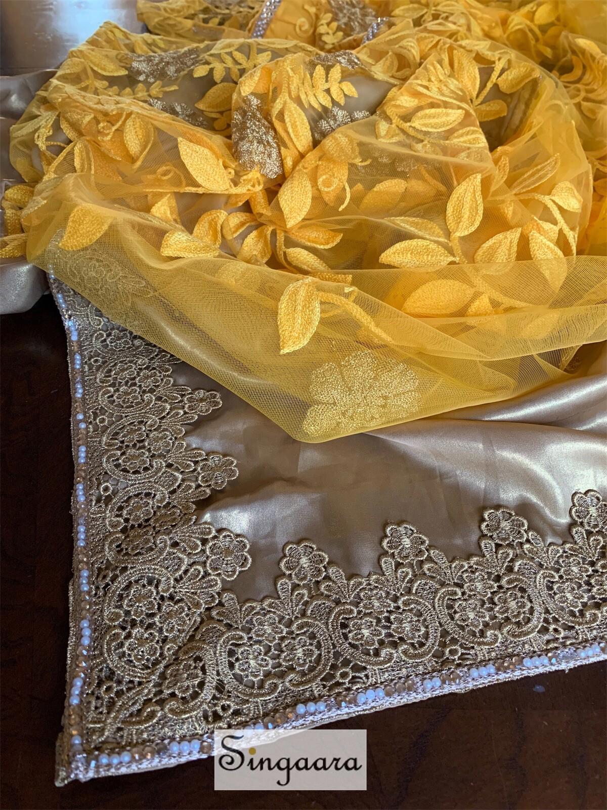 Golden and Yellow Half And Half Designer Saree