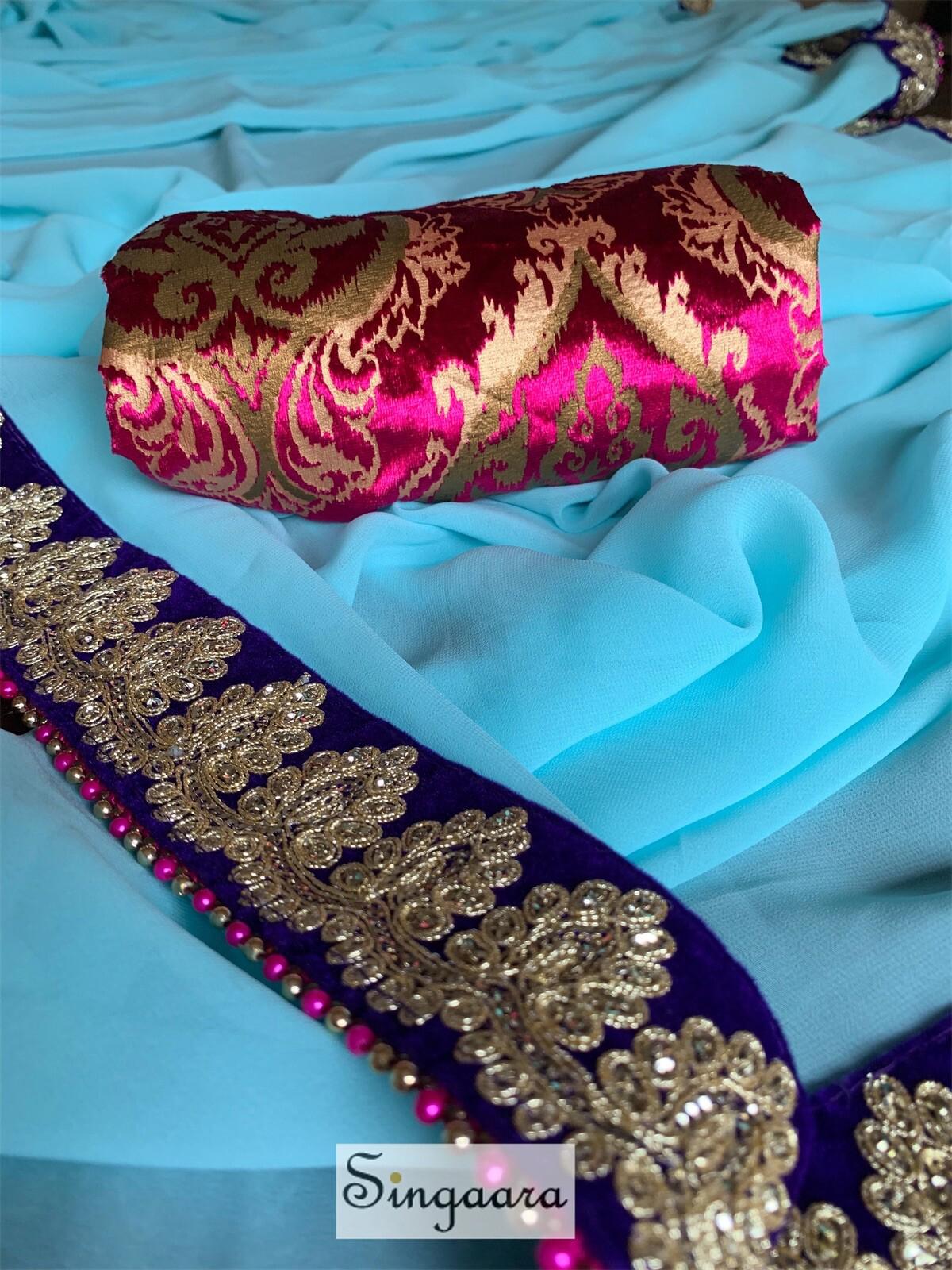 Sky Blue Designer Faux Georgette Saree with Blouse