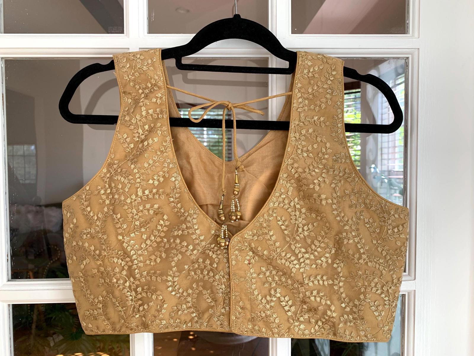 Wedding Saree Blouse for Women Readymade Gold Lace Blouse