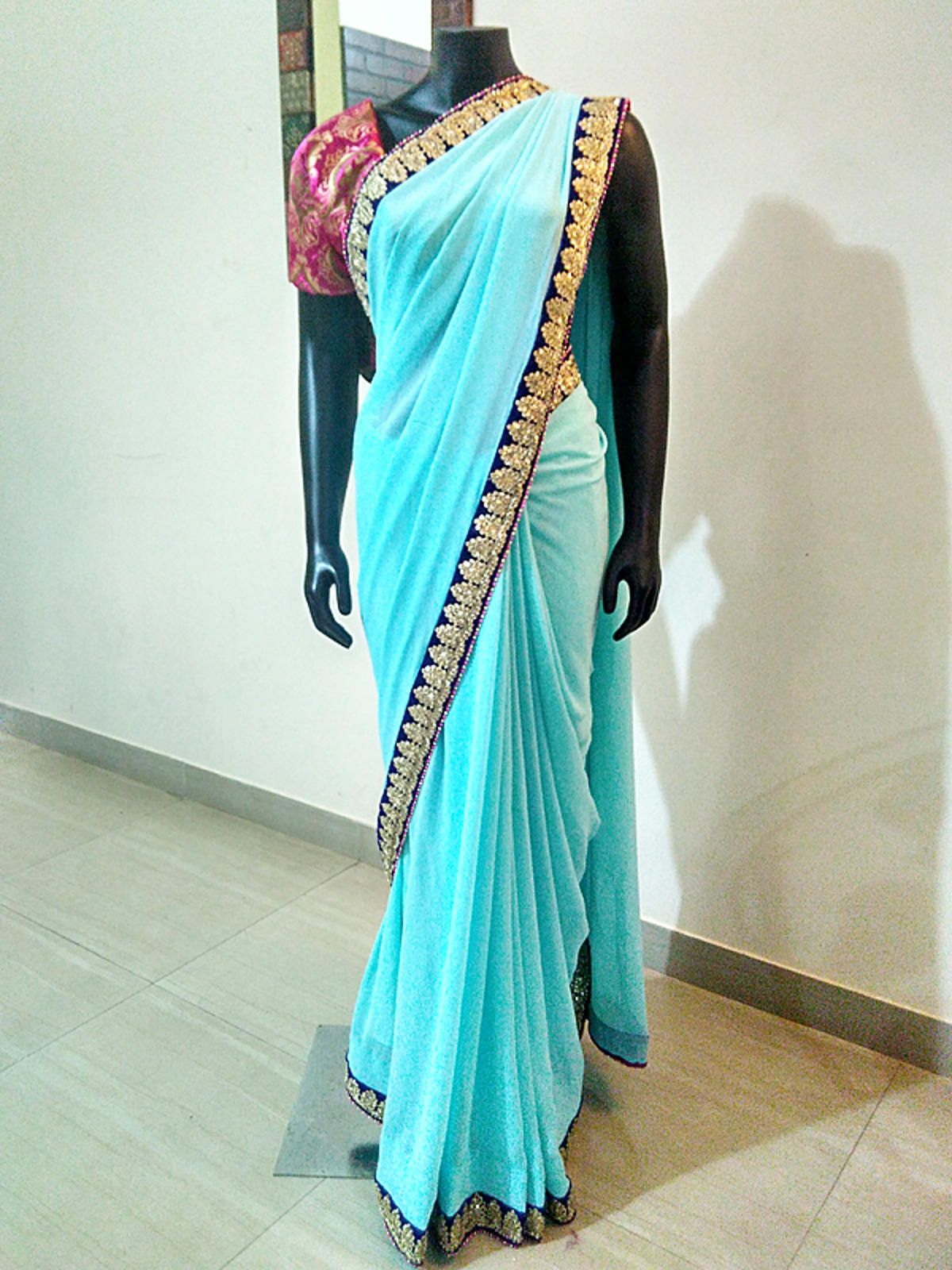 Sky Blue Designer Faux Georgette Saree with Blouse