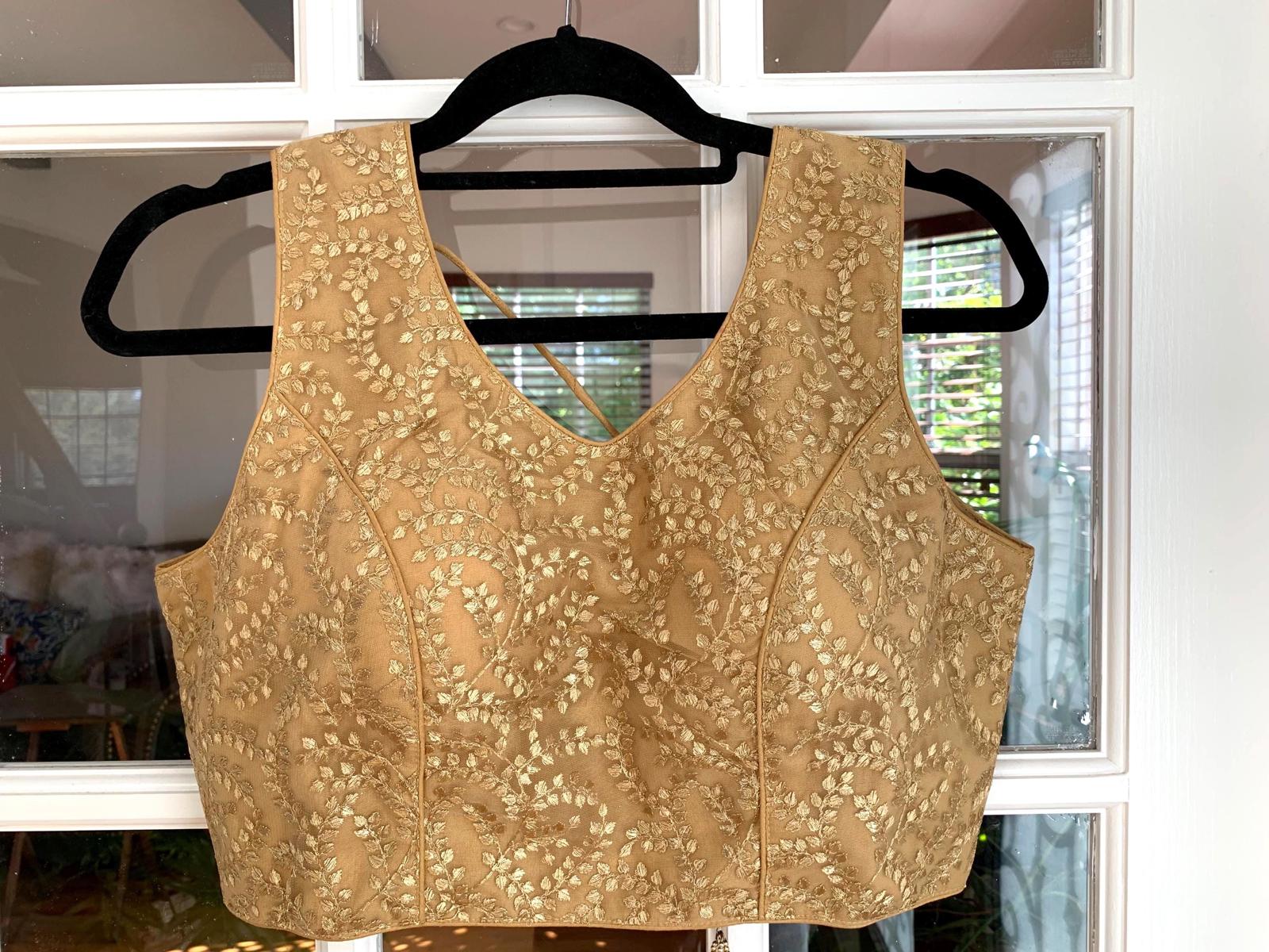 Wedding Saree Blouse for Women Readymade Gold Lace Blouse