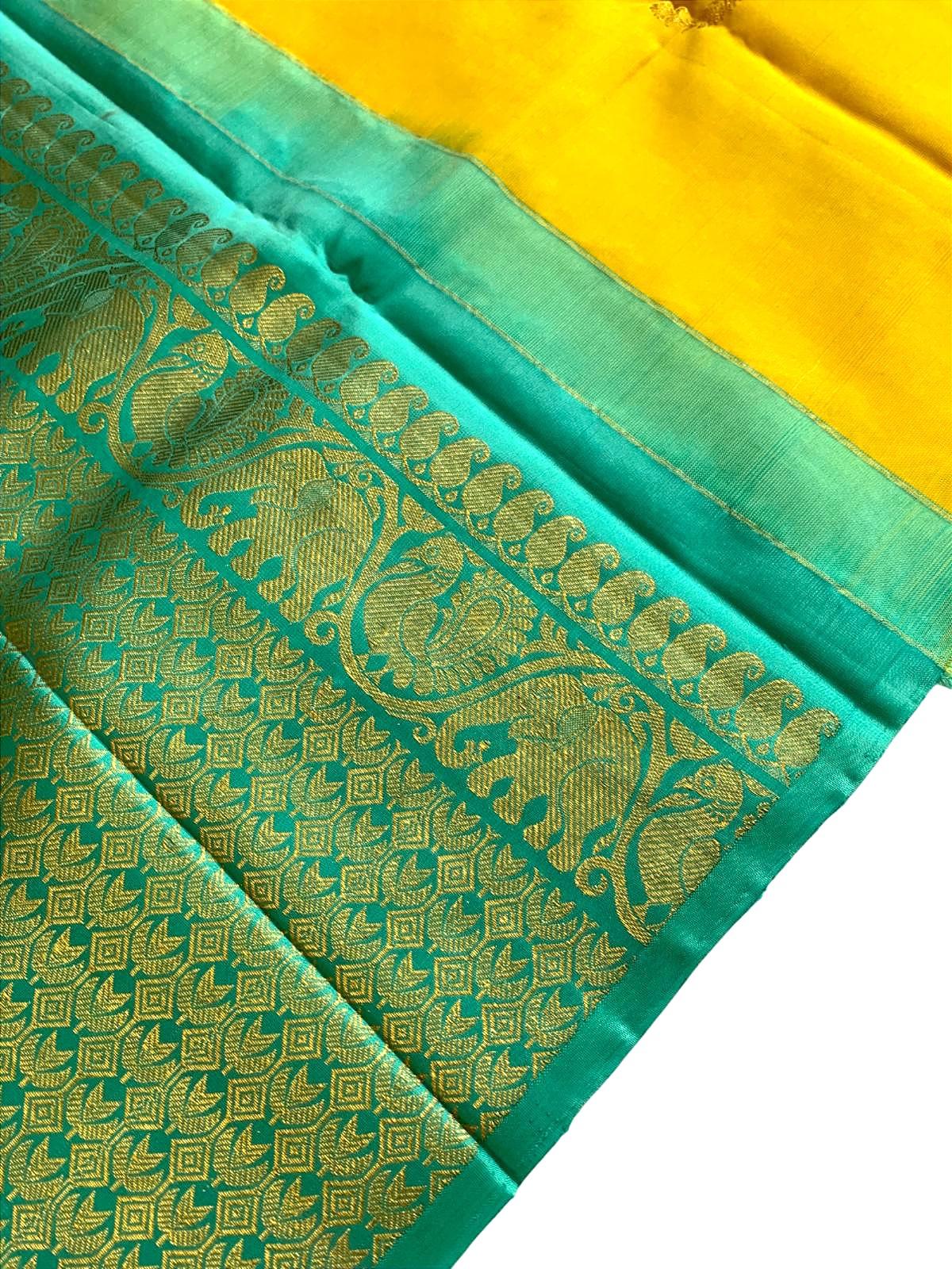 Haldi Ceremony Saree Kanchipuram Silk Saree for Women Wedding Sari Kanjeevaram