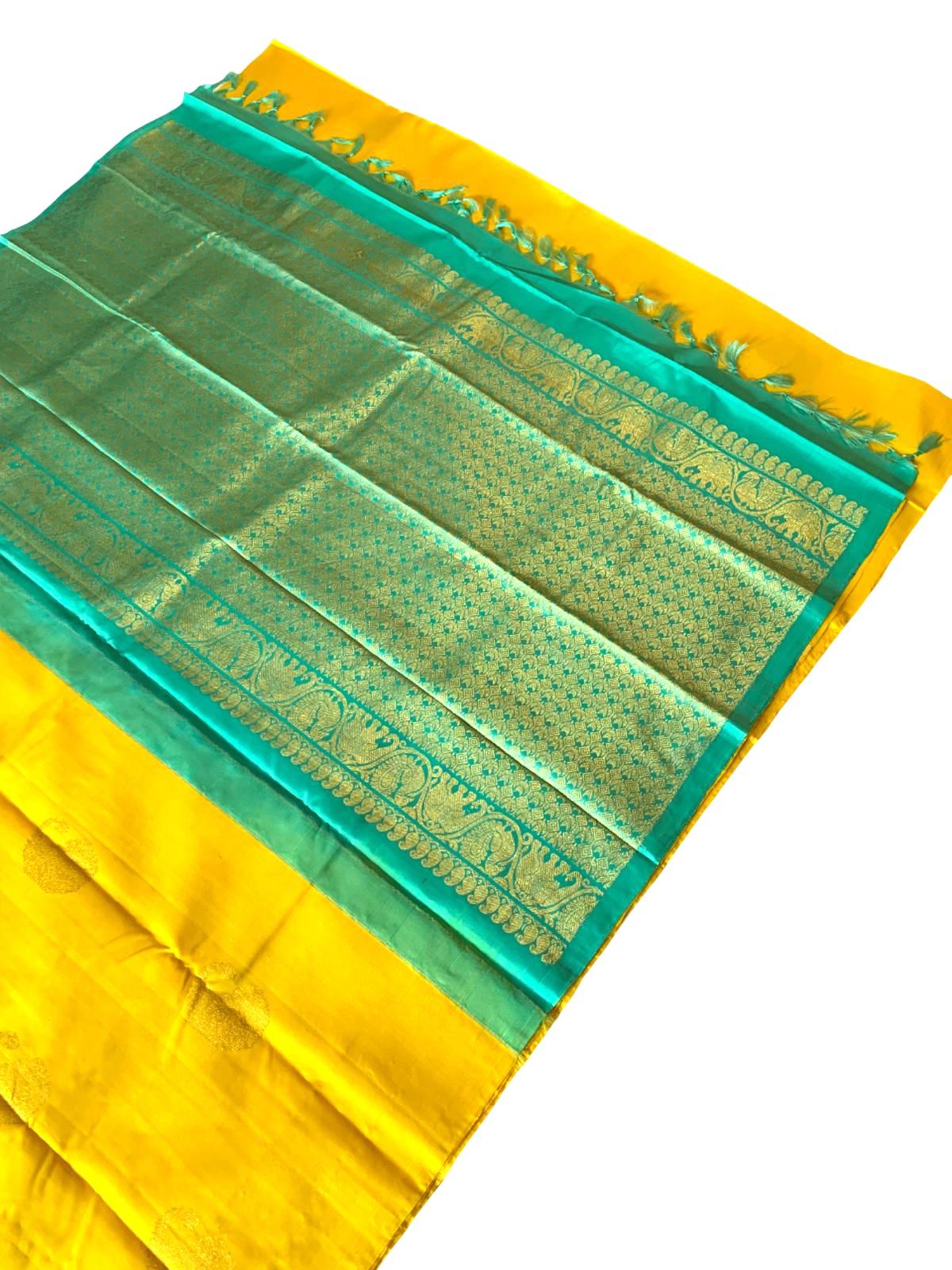 Haldi Ceremony Saree Kanchipuram Silk Saree for Women Wedding Sari Kanjeevaram