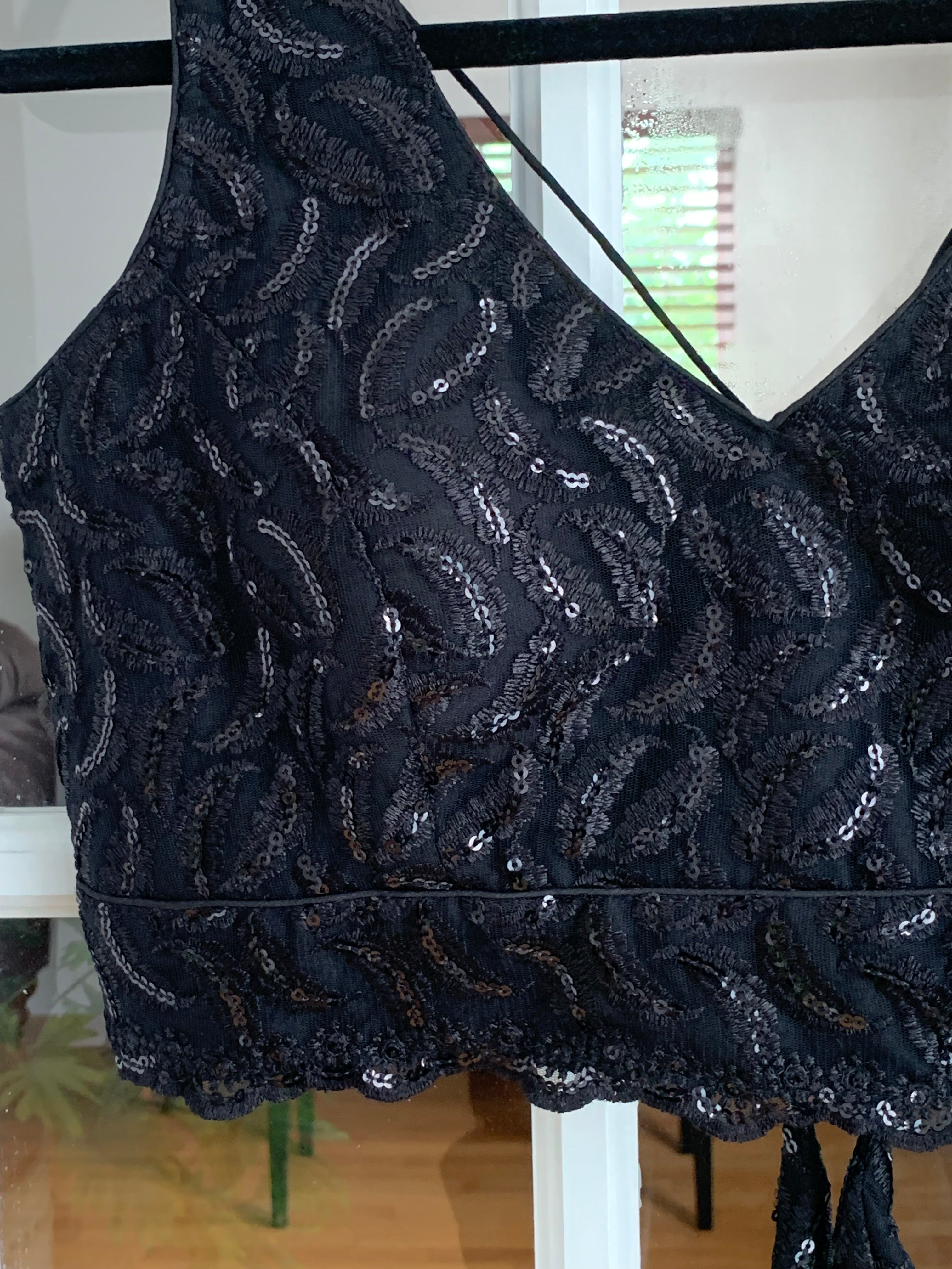 Cocktail Party Black Sequined Blouse