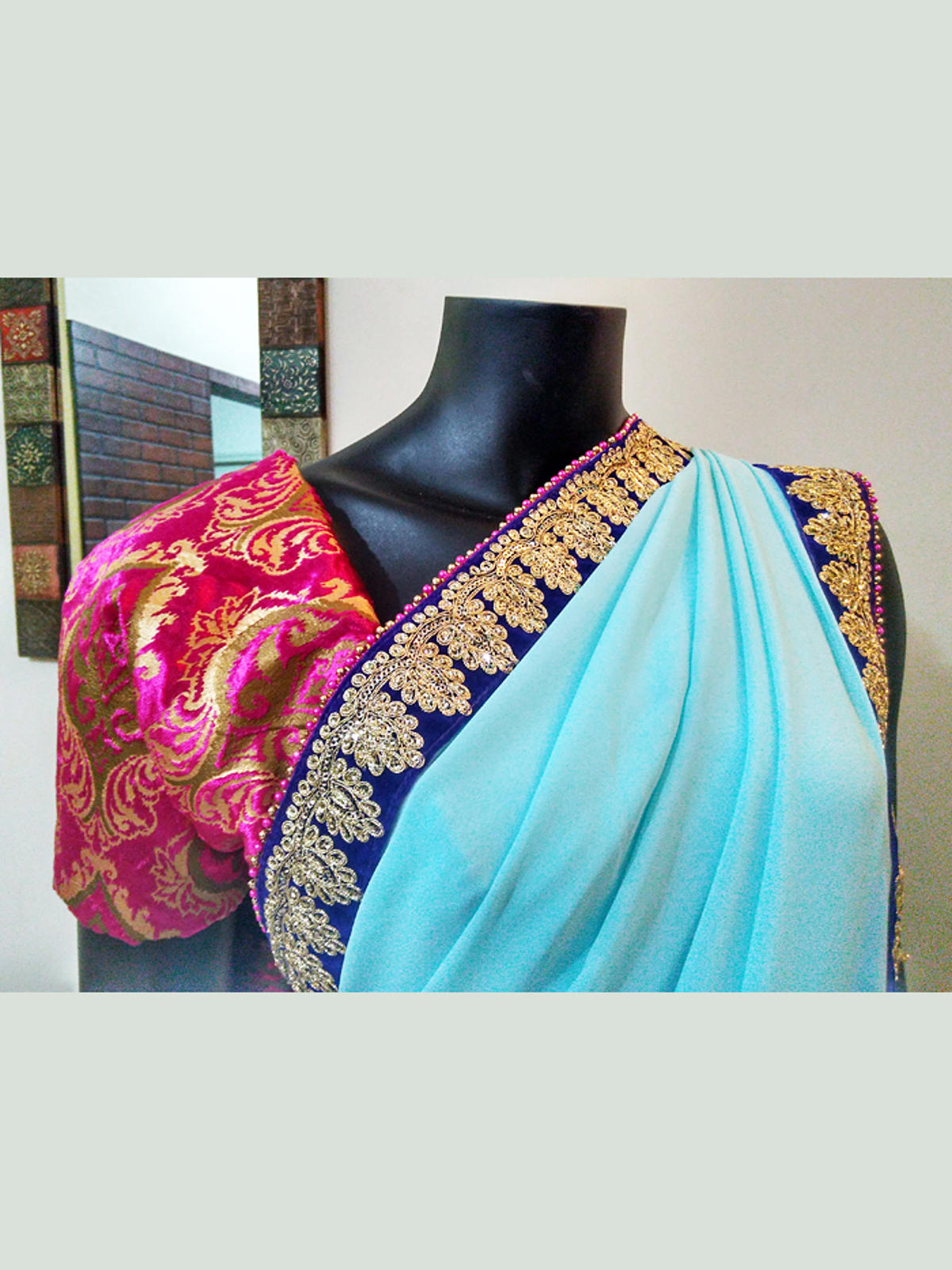 Sky Blue Designer Faux Georgette Saree with Blouse
