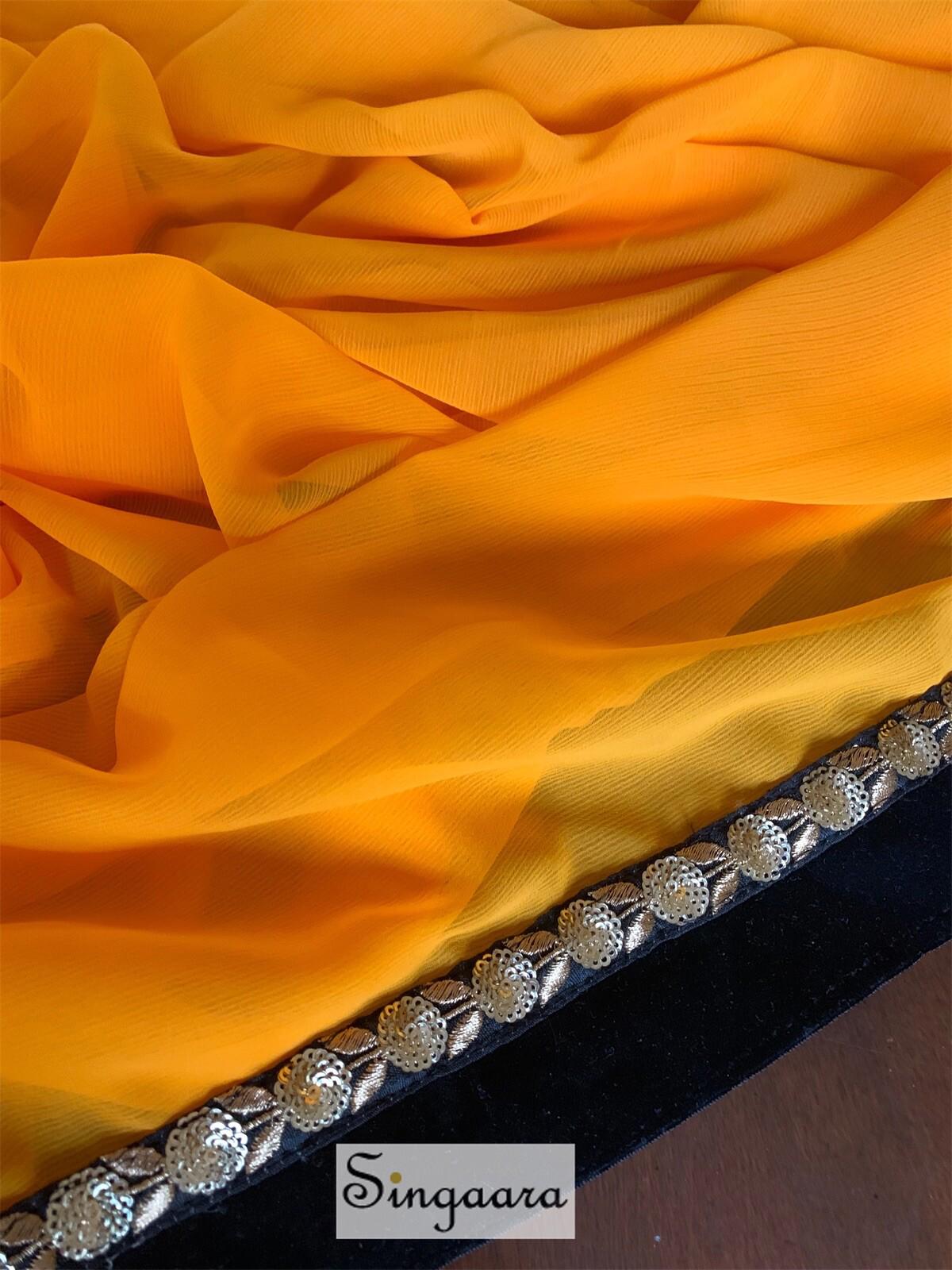 Mango Yellow Designer Faux Chiffon Saree With Blouse