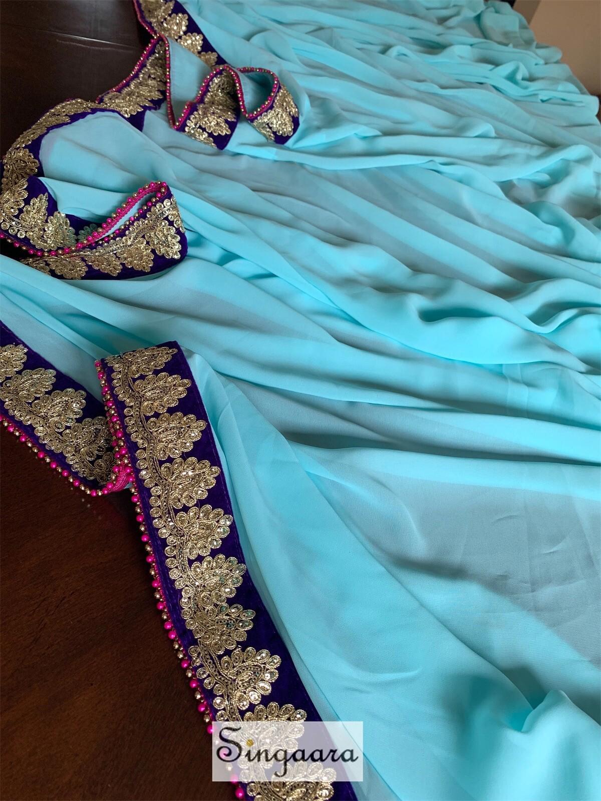 Sky Blue Designer Faux Georgette Saree with Blouse