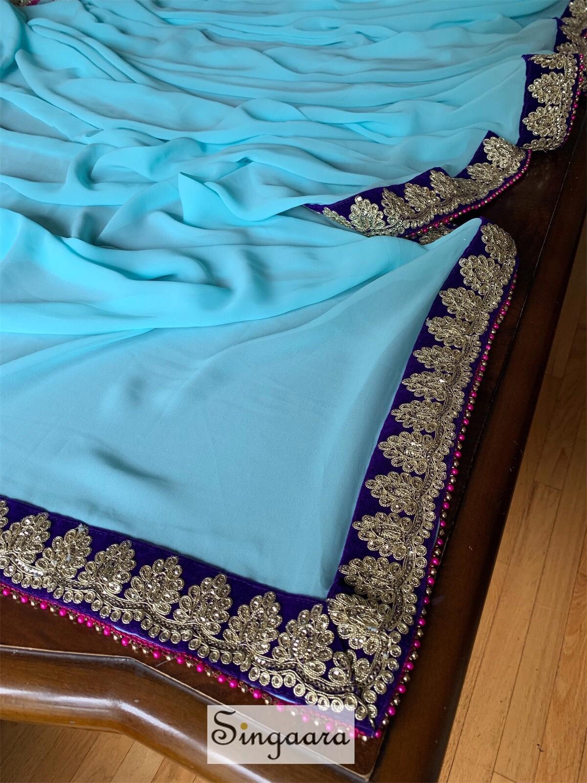 Sky Blue Designer Faux Georgette Saree with Blouse