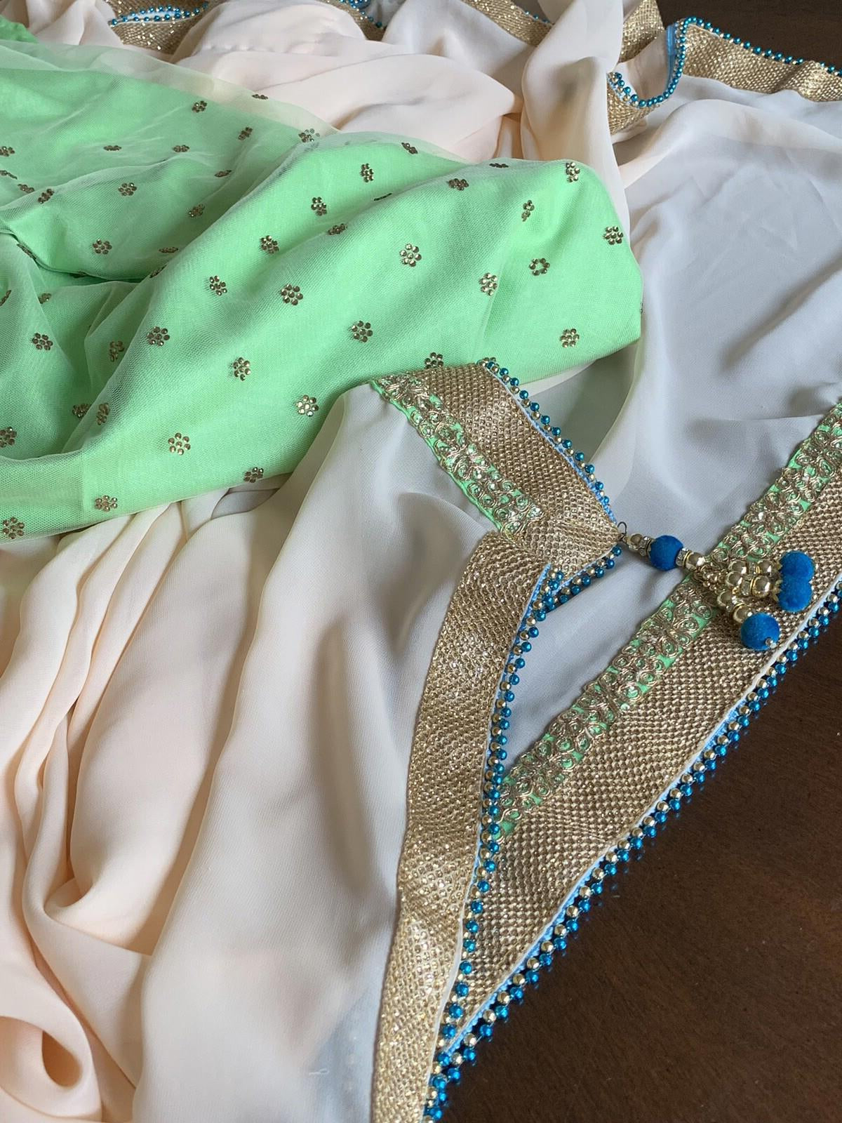 Soft Pink Pastel Designer Faux Georgette Saree