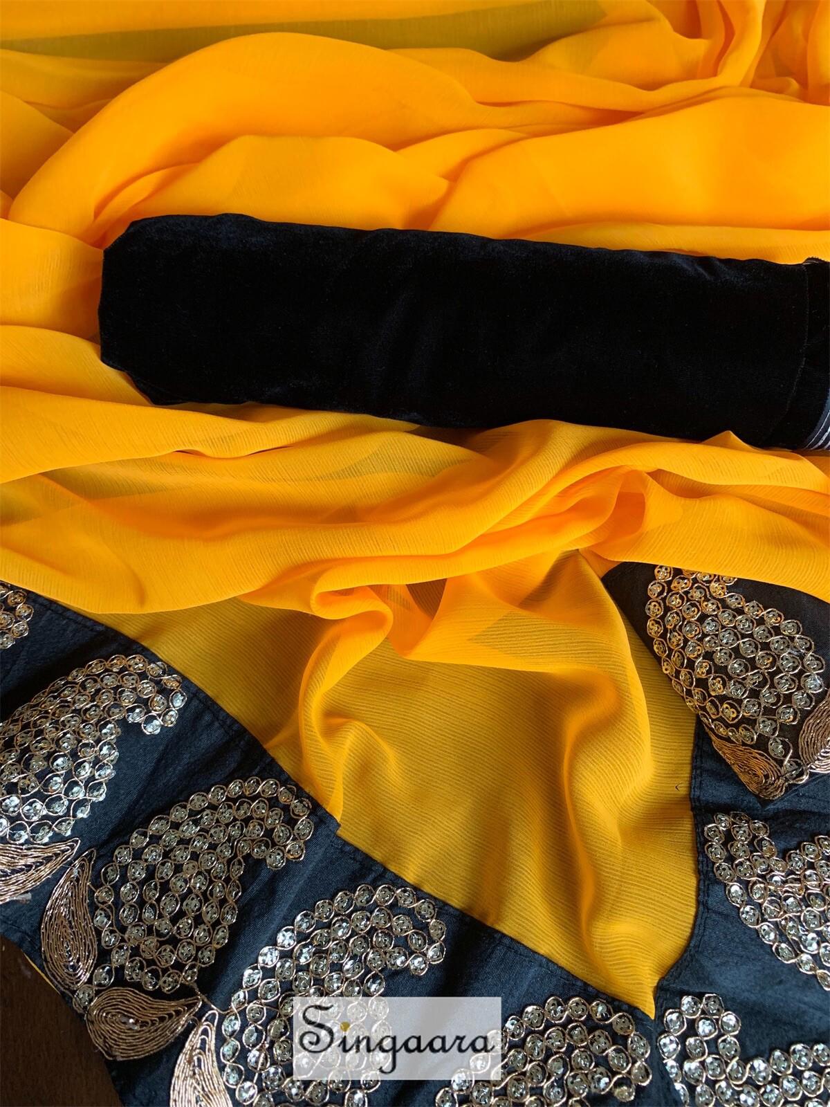 Mango Yellow Designer Faux Chiffon Saree With Blouse