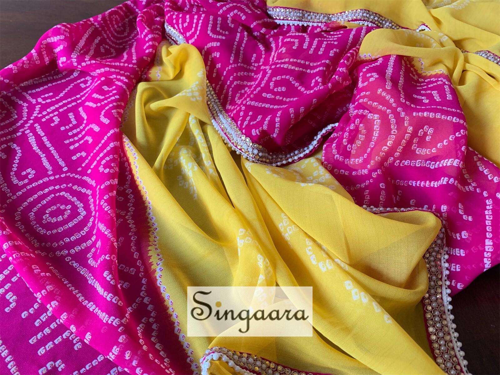 Yellow Bandhani Design Designer Faux Georgette Saree