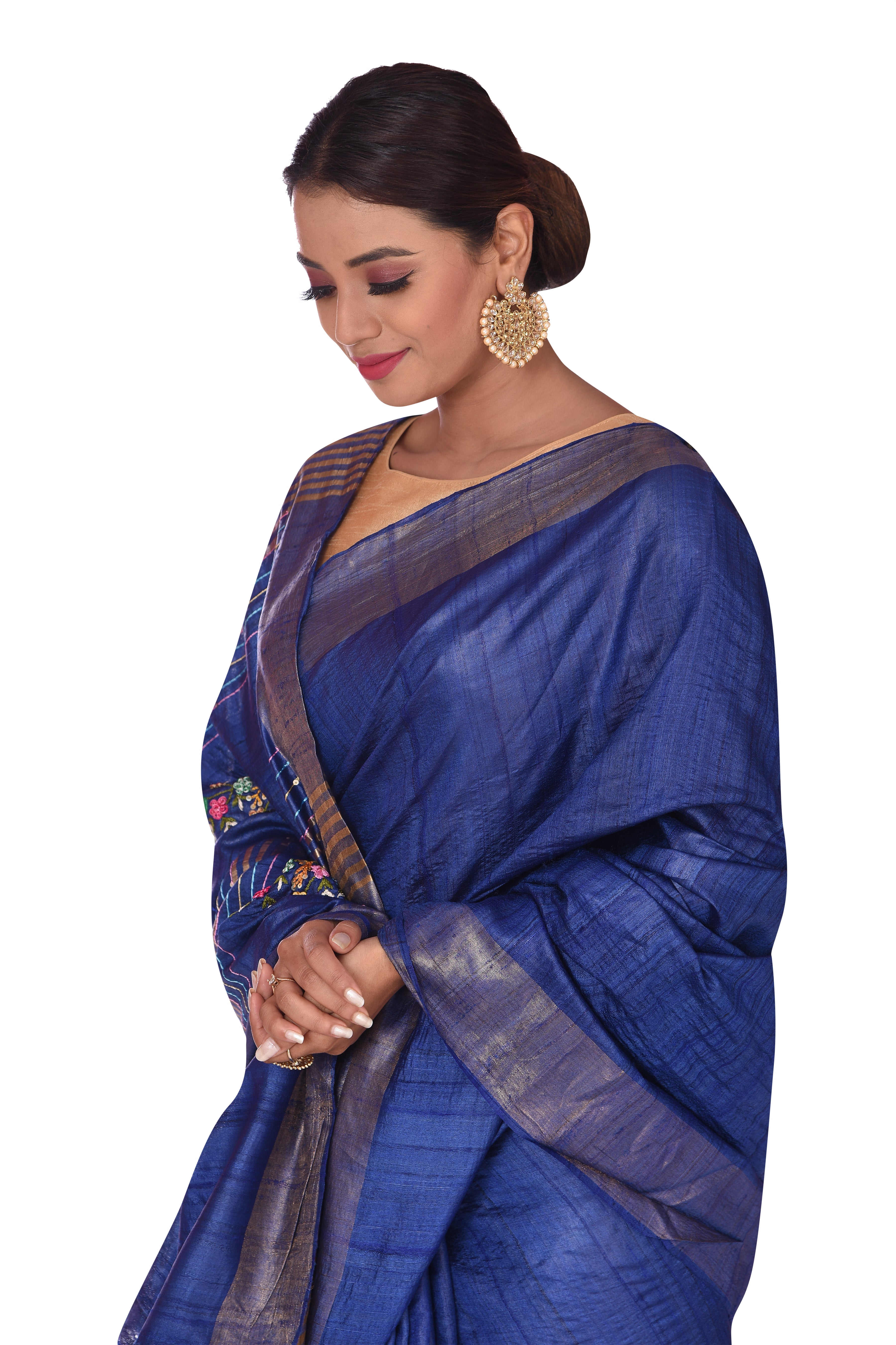 Indigo Blue Tussar Silk Saree