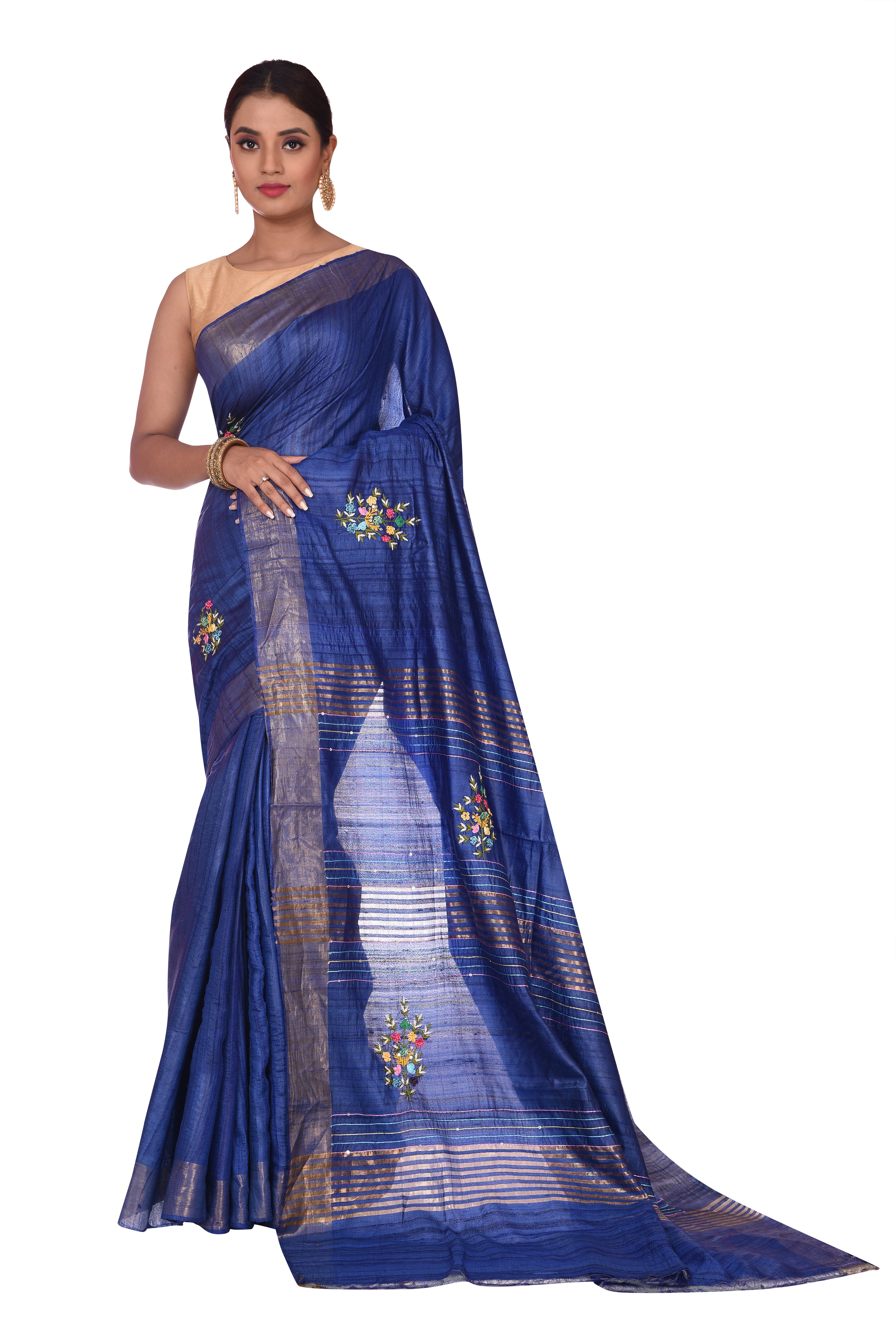 Indigo Blue Tussar Silk Saree
