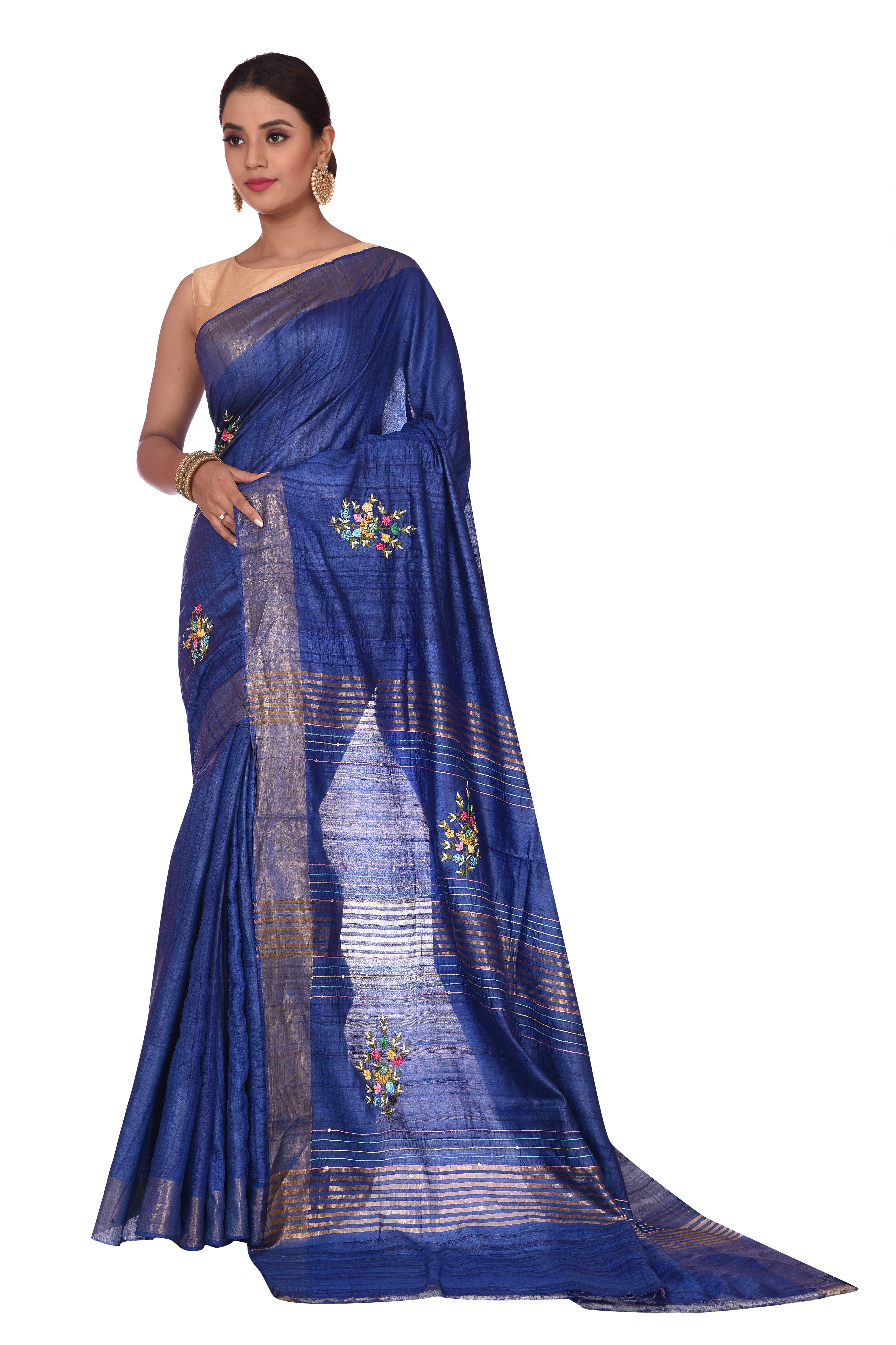Indigo Blue Tussar Silk Saree
