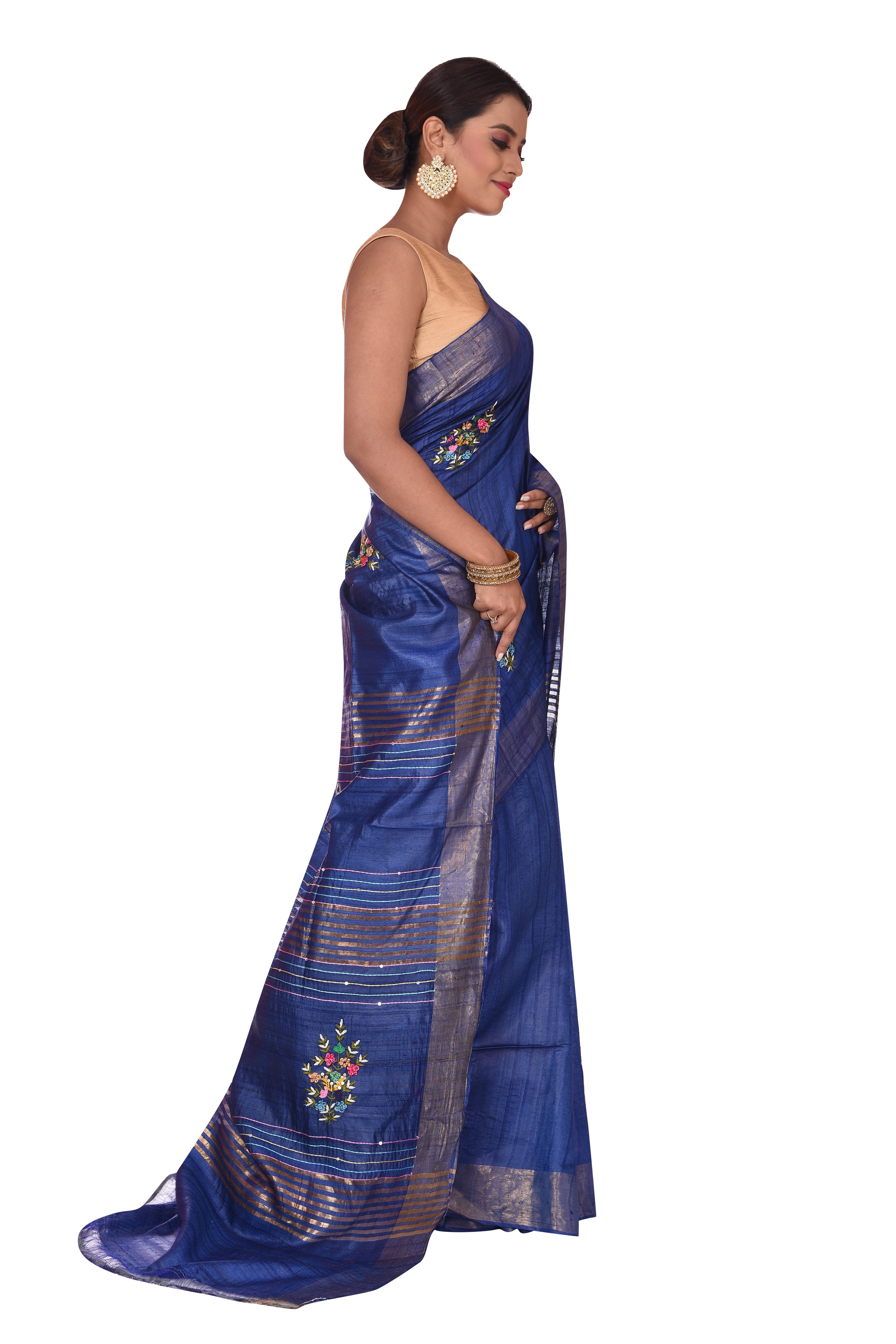 Indigo Blue Tussar Silk Saree