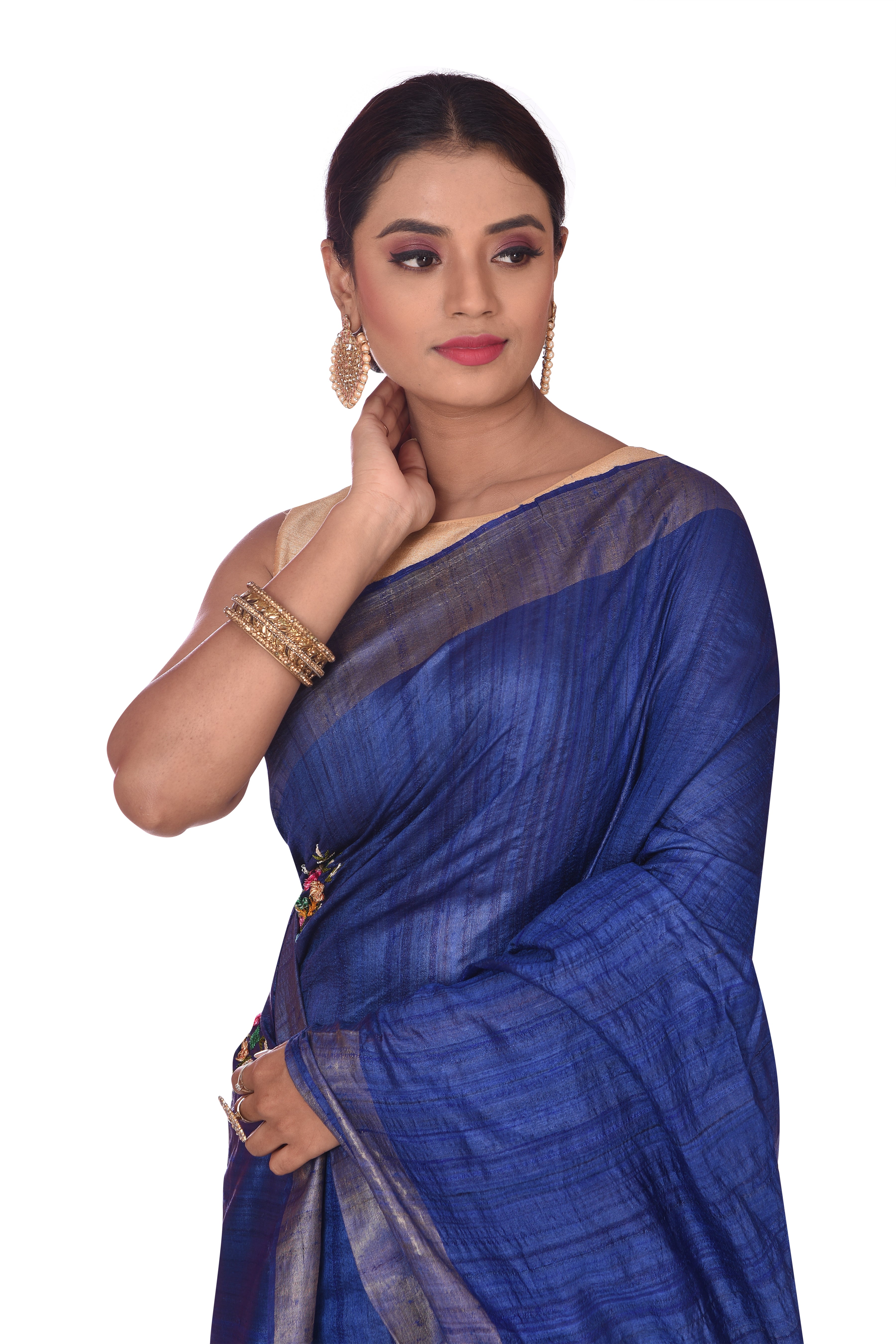 Indigo Blue Tussar Silk Saree