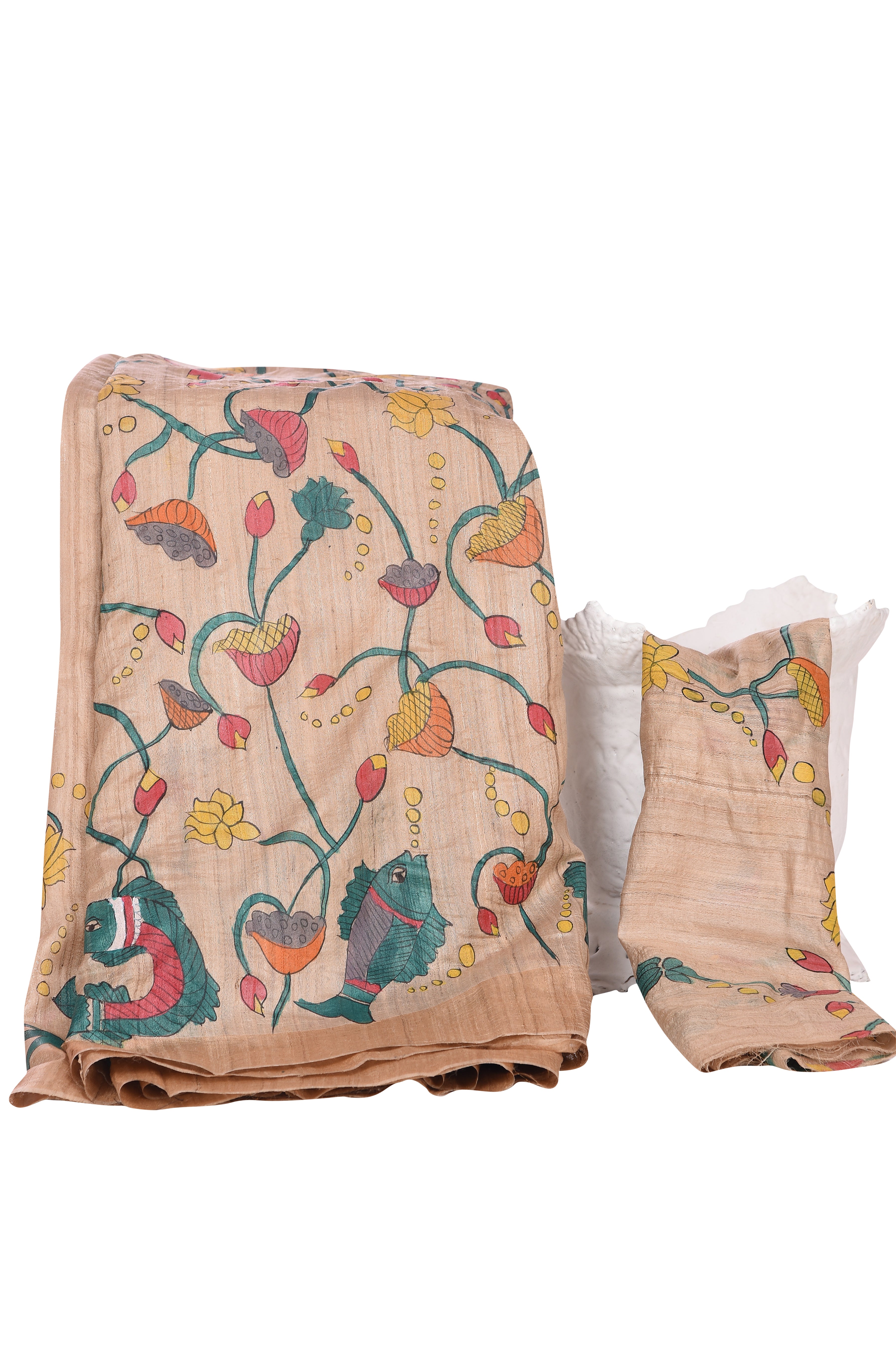 Pichwai Art Hand Painted Off White Tussar Silk Saree