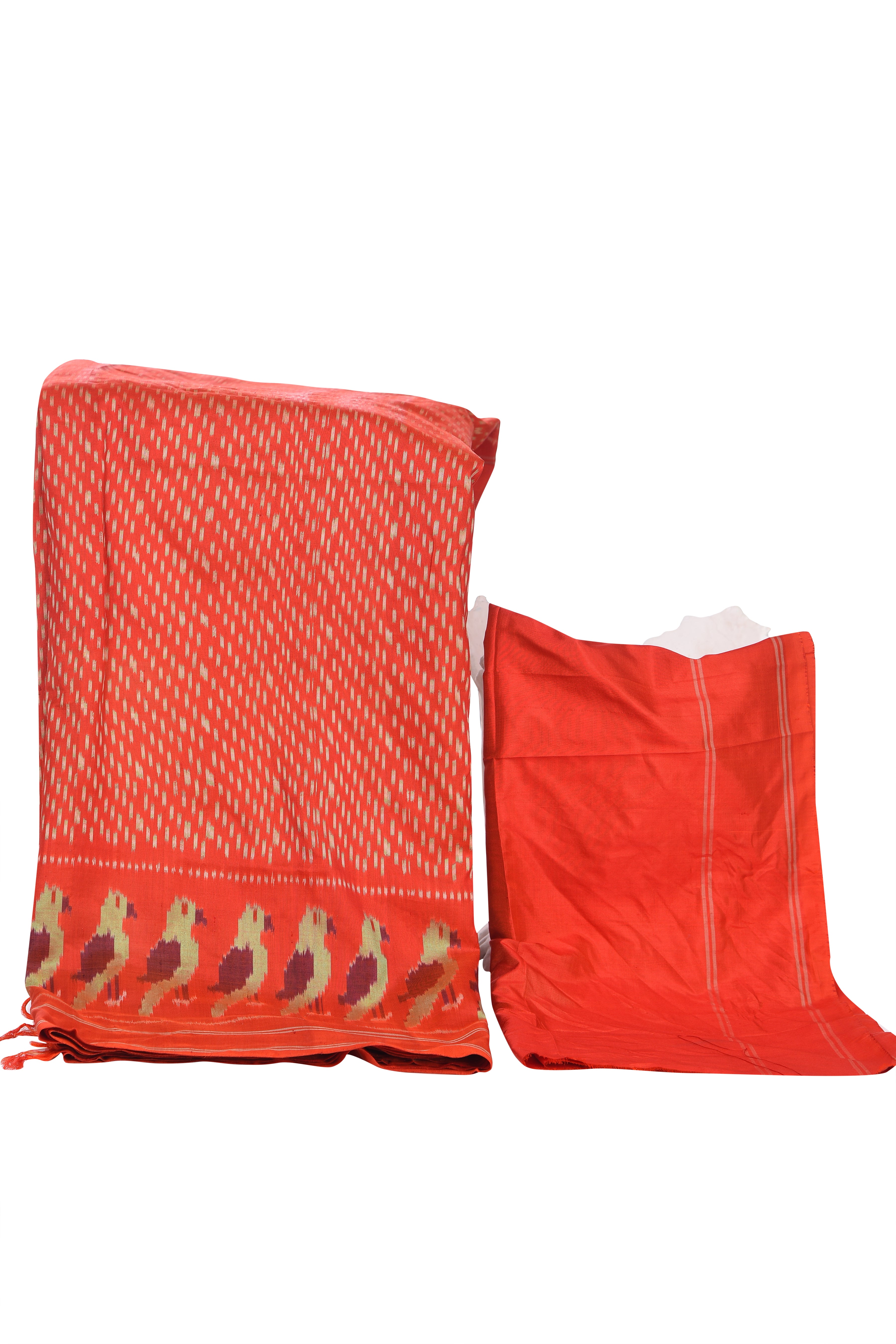 Orange Pochampally Ikat Silk Saree with Gap Border