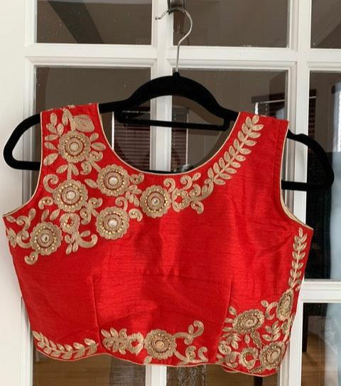 Sleeveless Red Embroidered Blouse