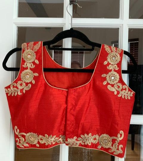 Sleeveless Red Embroidered Blouse
