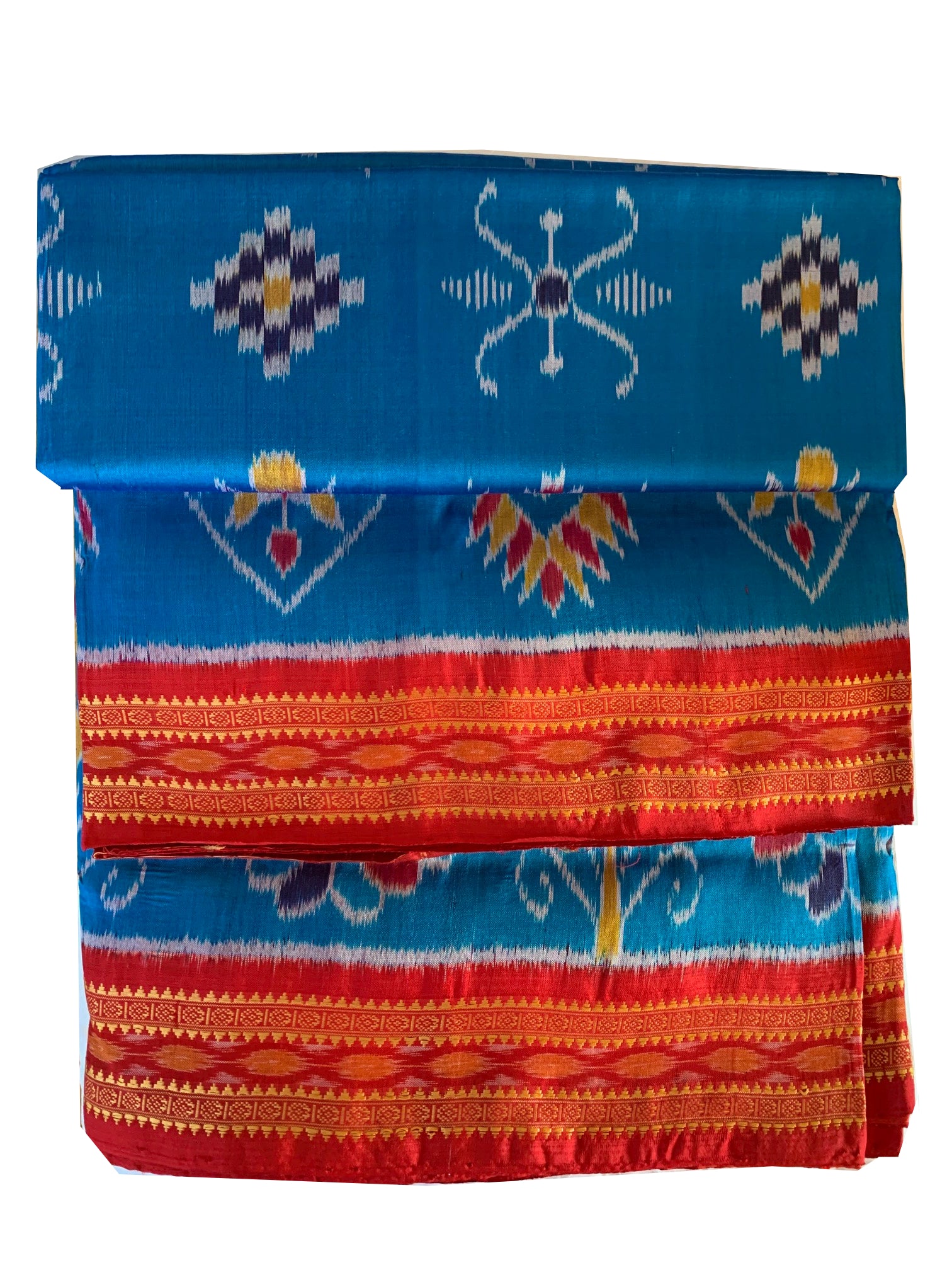 Cyan Blue Odisha Khandua Navarangi Ikat Silk Saree