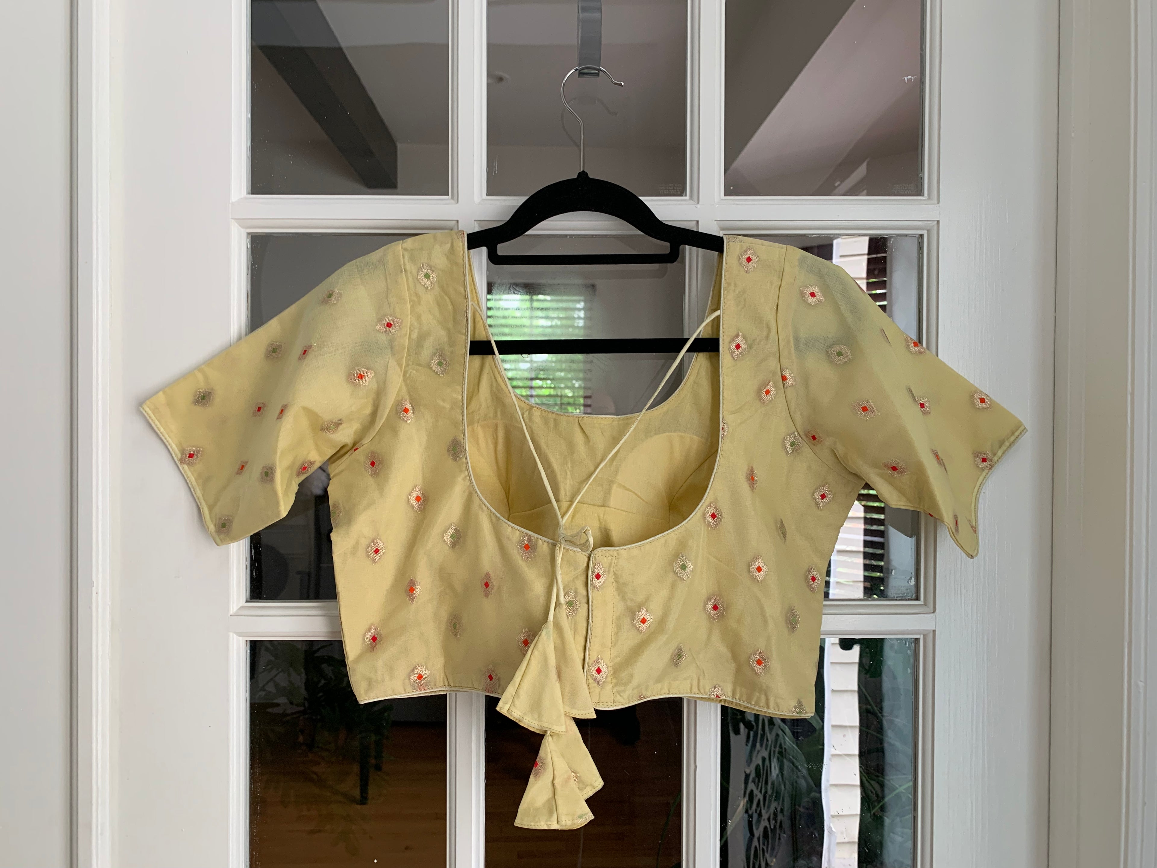 Elbow Length Blouse with Diamond Motifs