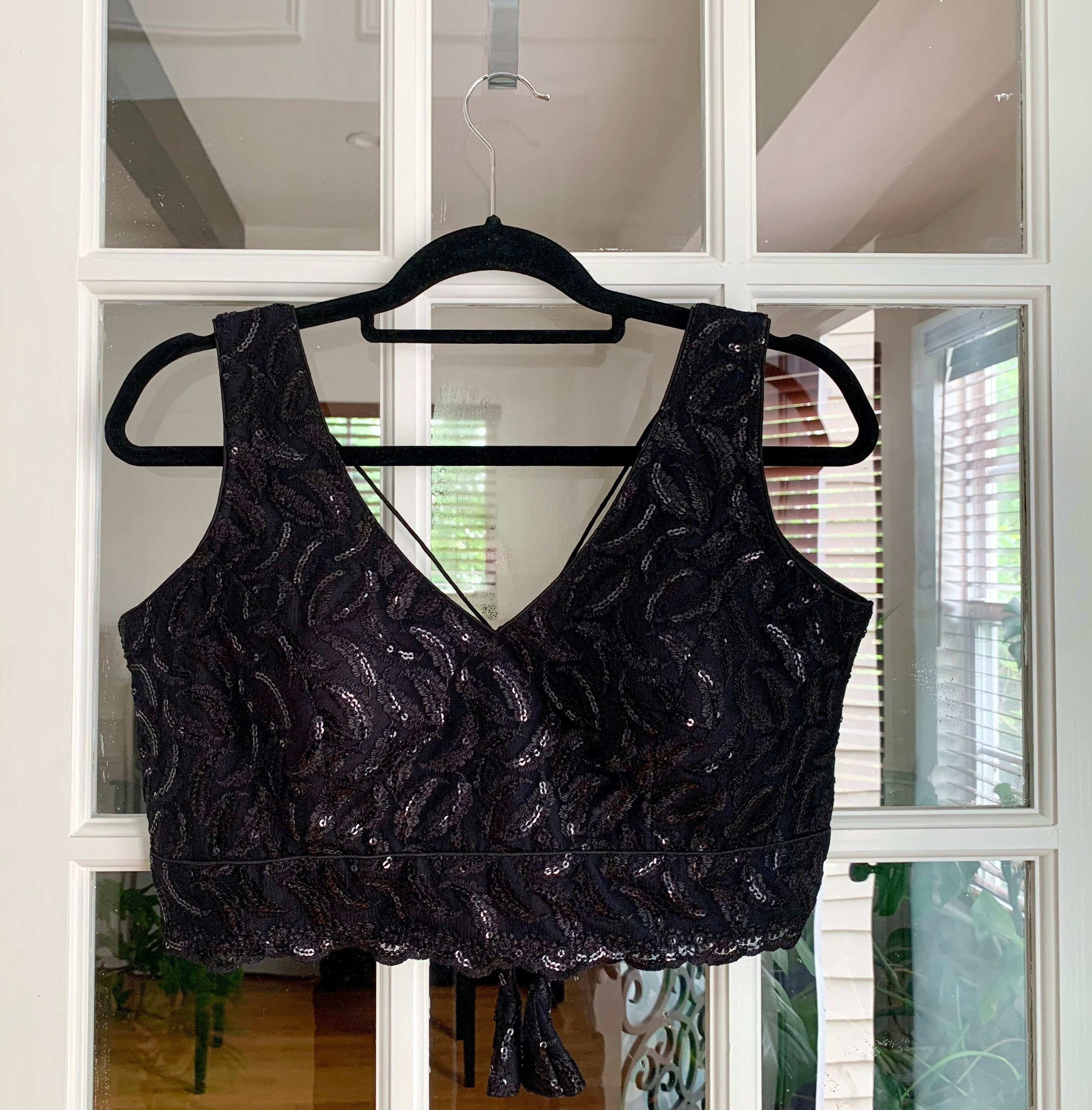 Cocktail Party Black Sequined Blouse