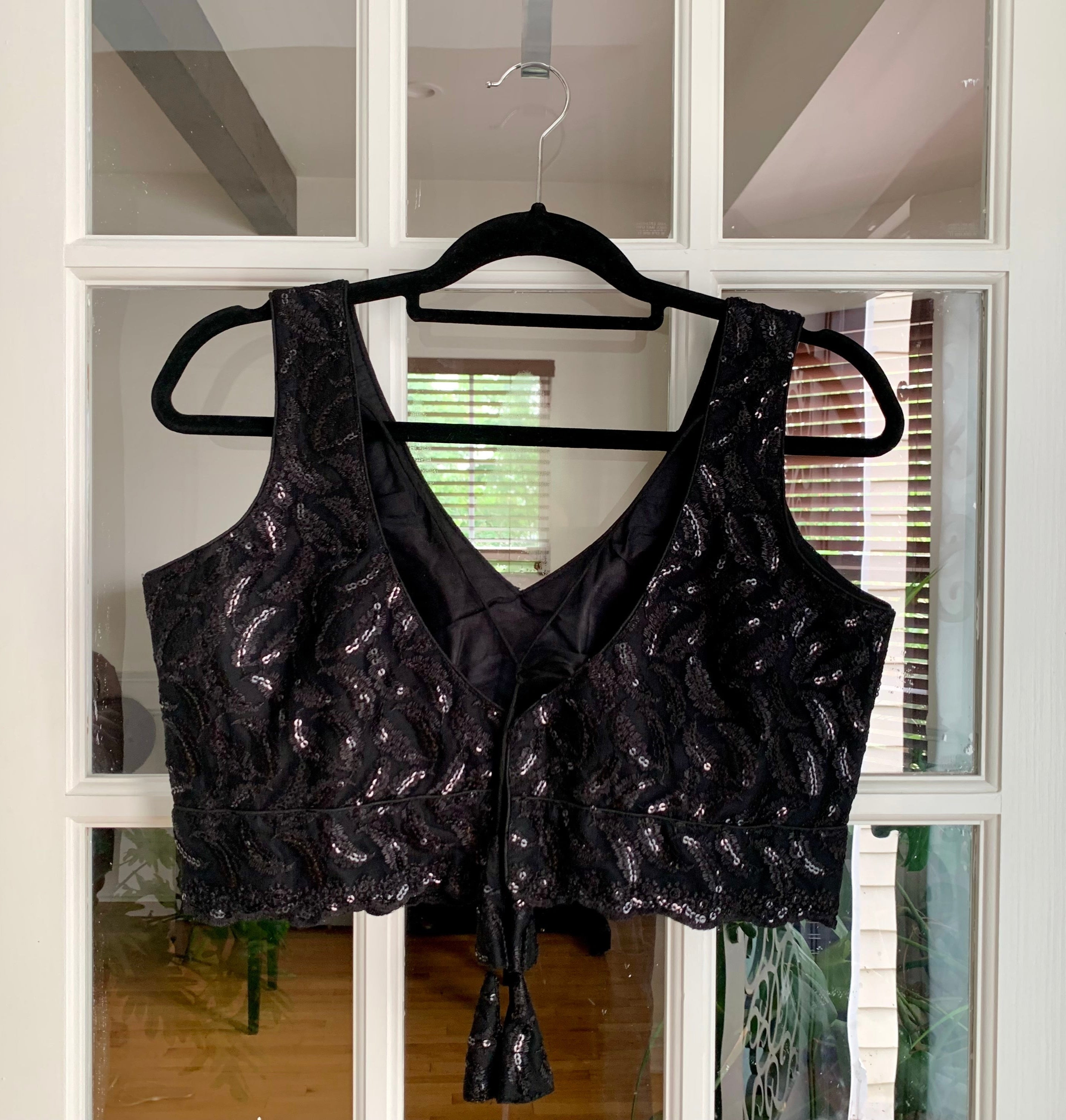 Cocktail Party Black Sequined Blouse