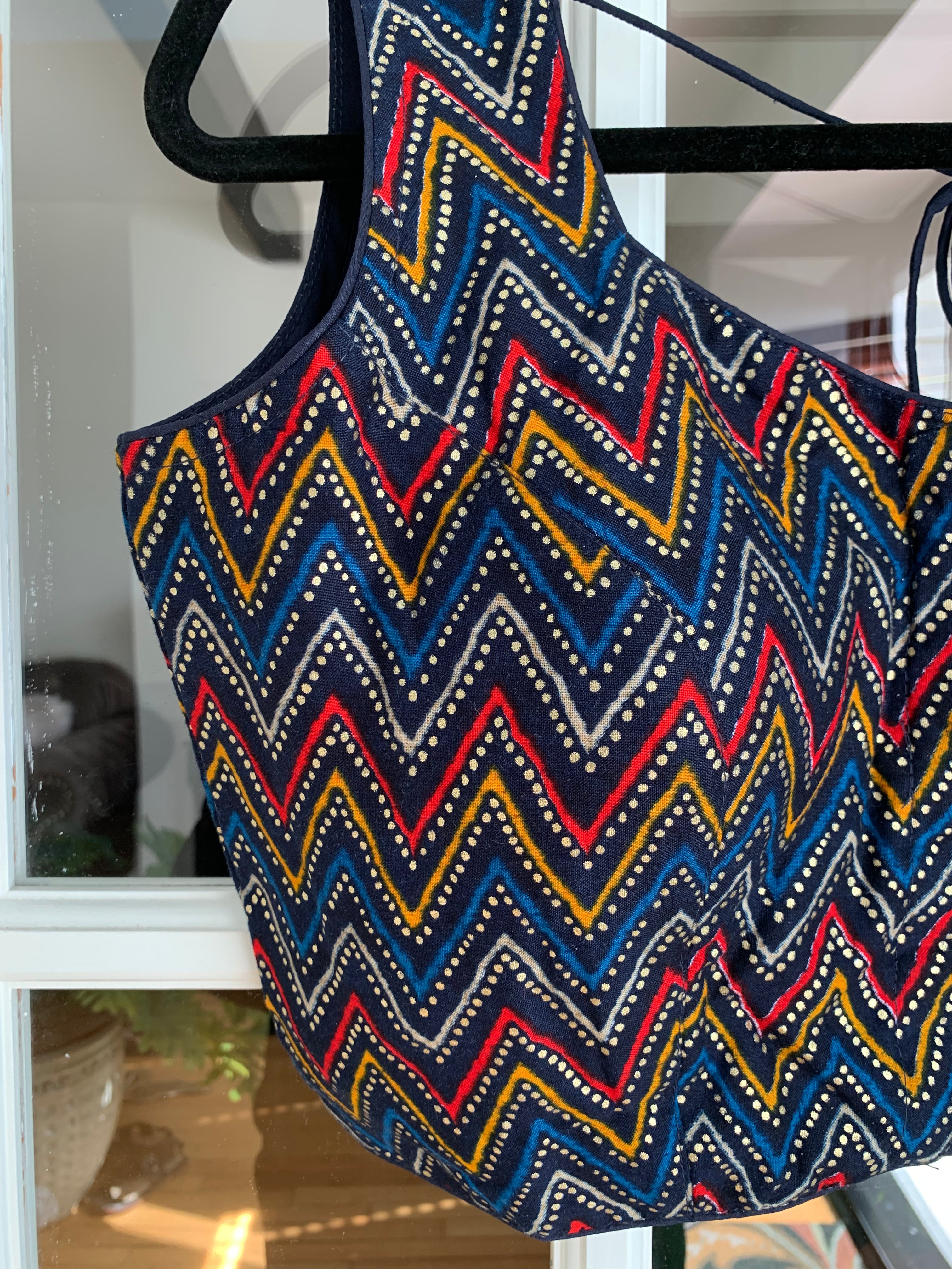 Navy Blue Chevron Design Blouse