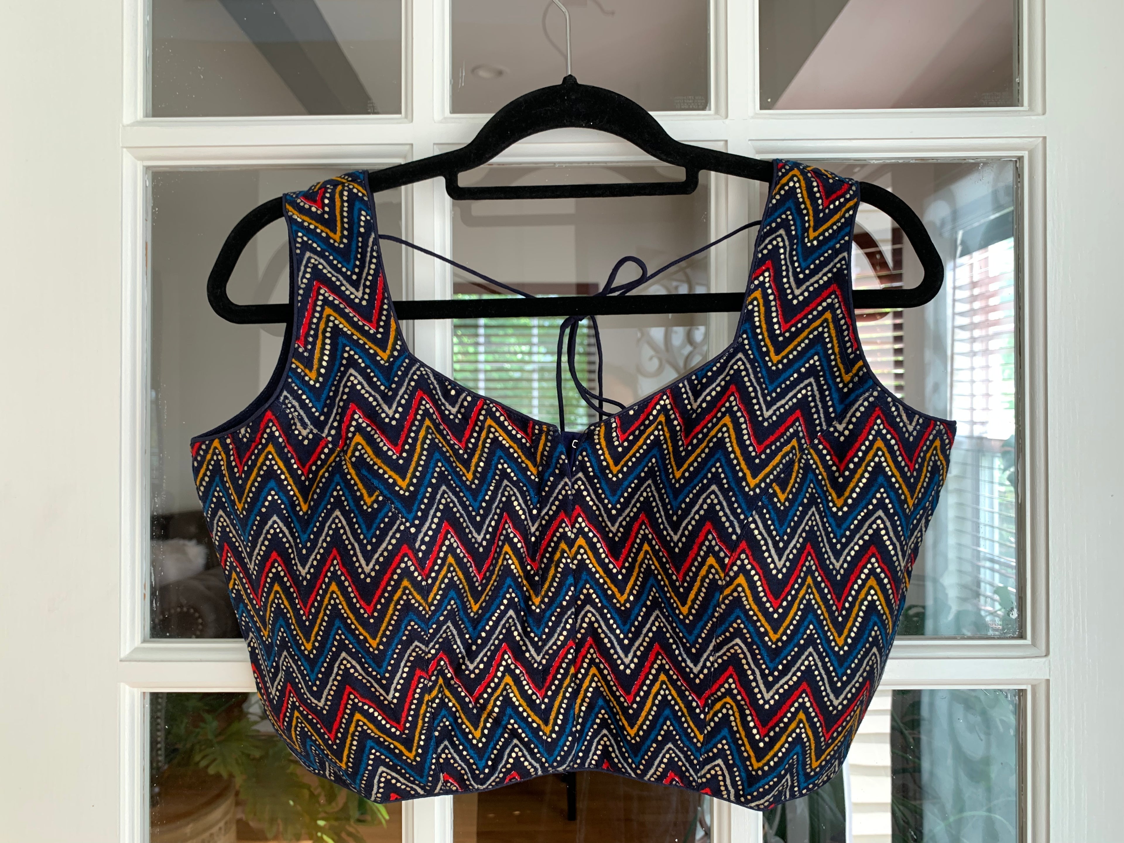 Navy Blue Chevron Design Blouse