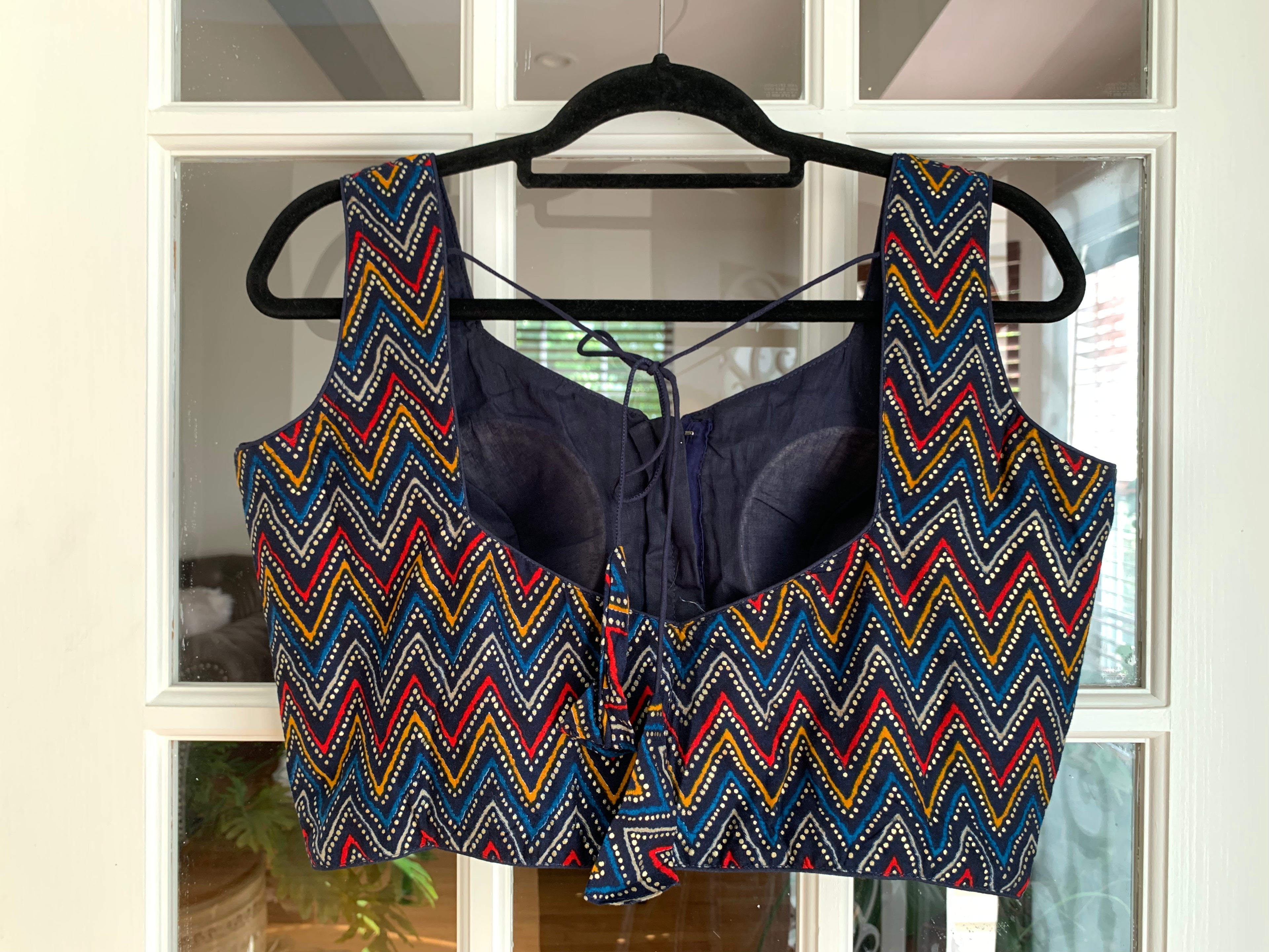 Navy Blue Chevron Design Blouse