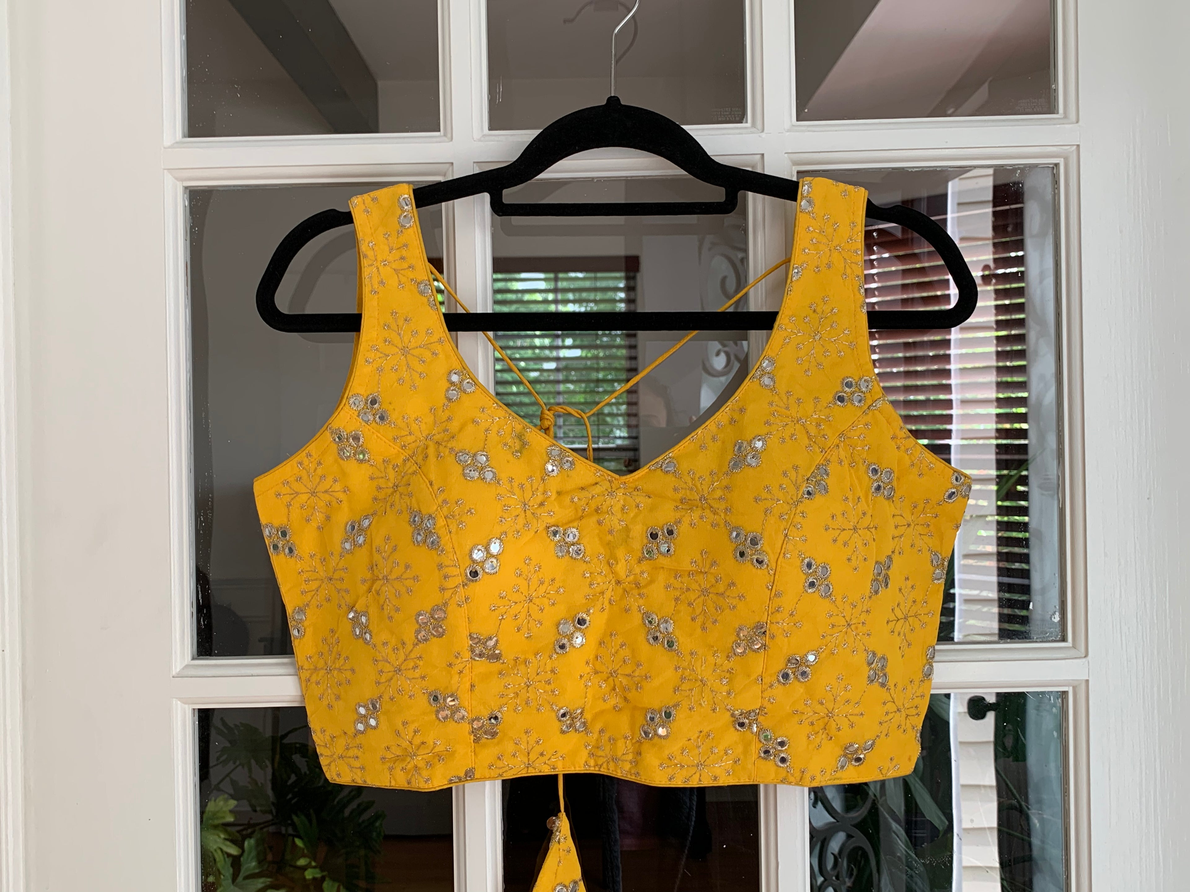 Gold Embroidered Blouse with Faux Mirror Work